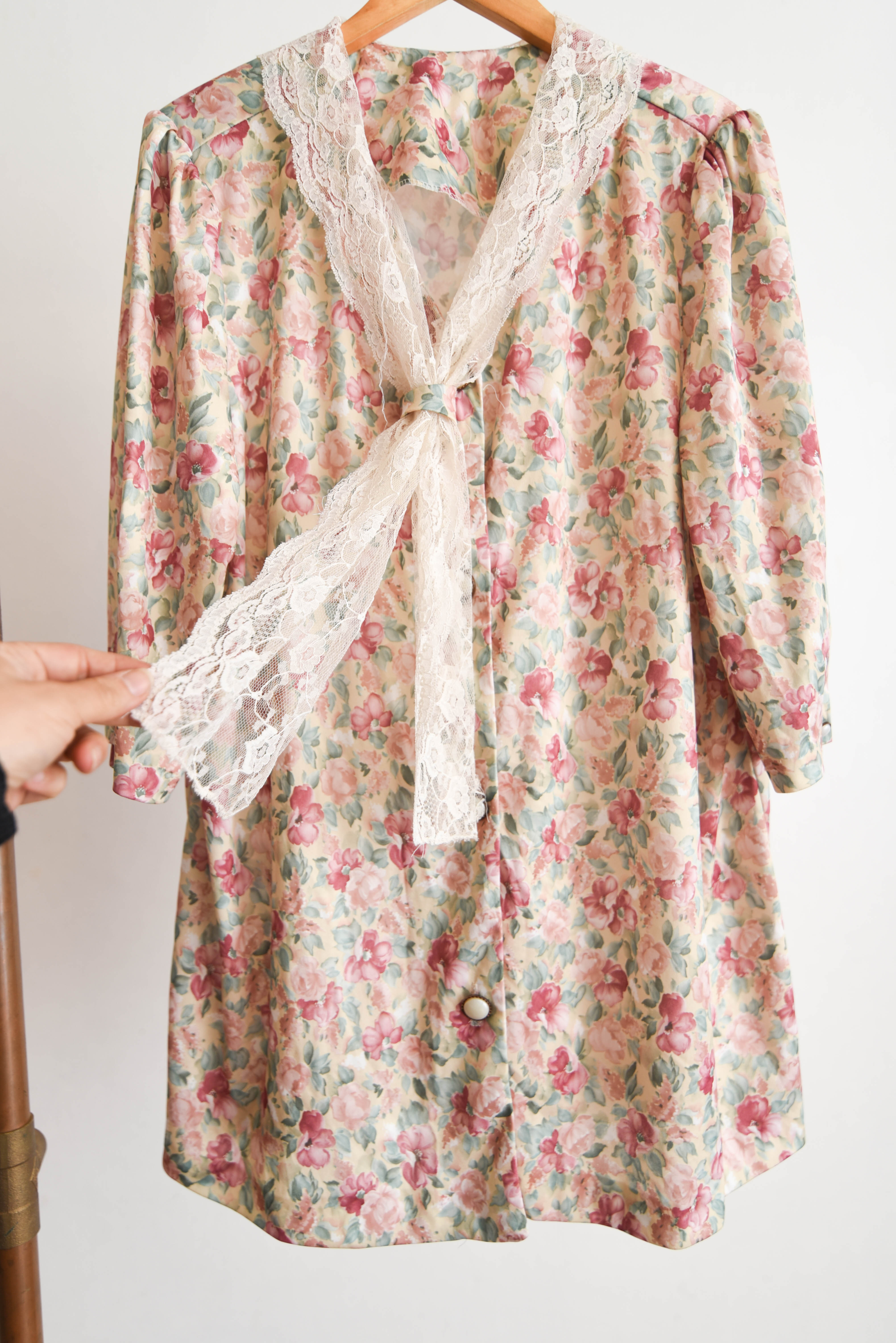 Vestido verde floral pastel vintage cuellito