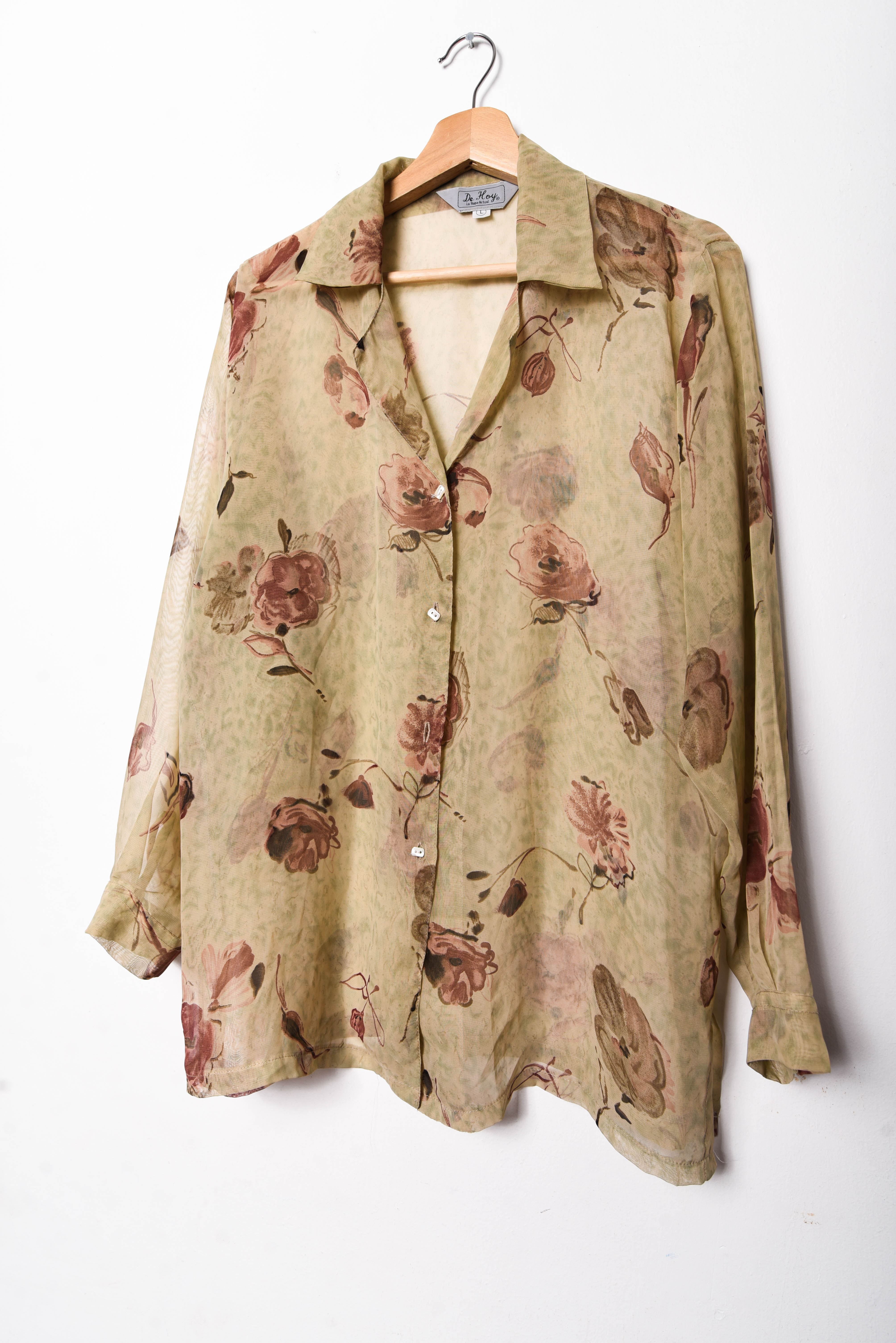 Blusa nude transparencia floral vintage