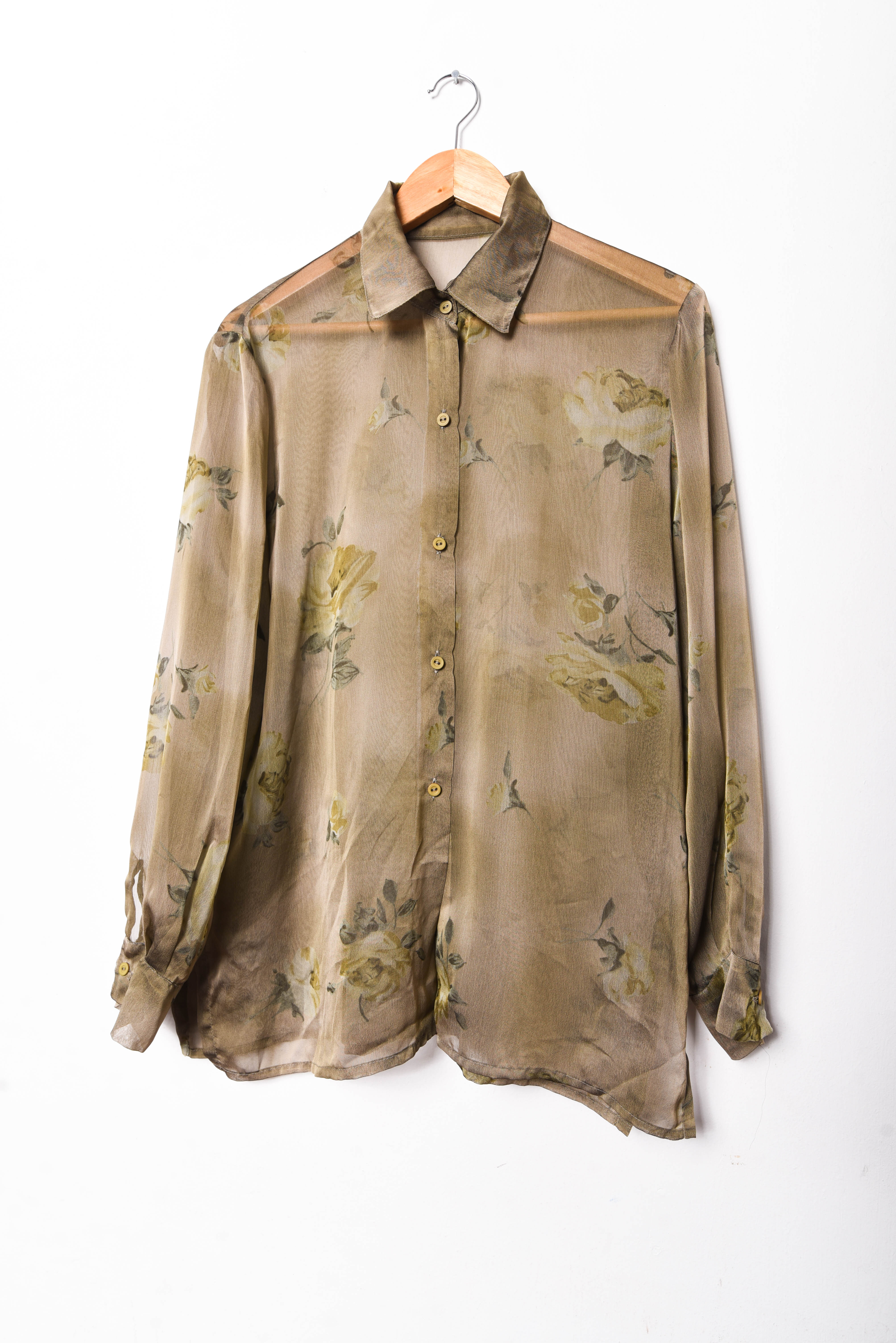 Blusa café verdoso floral 90s