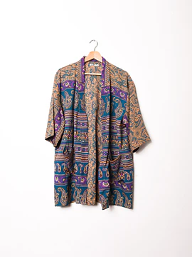 Kimono verde y morado paisley