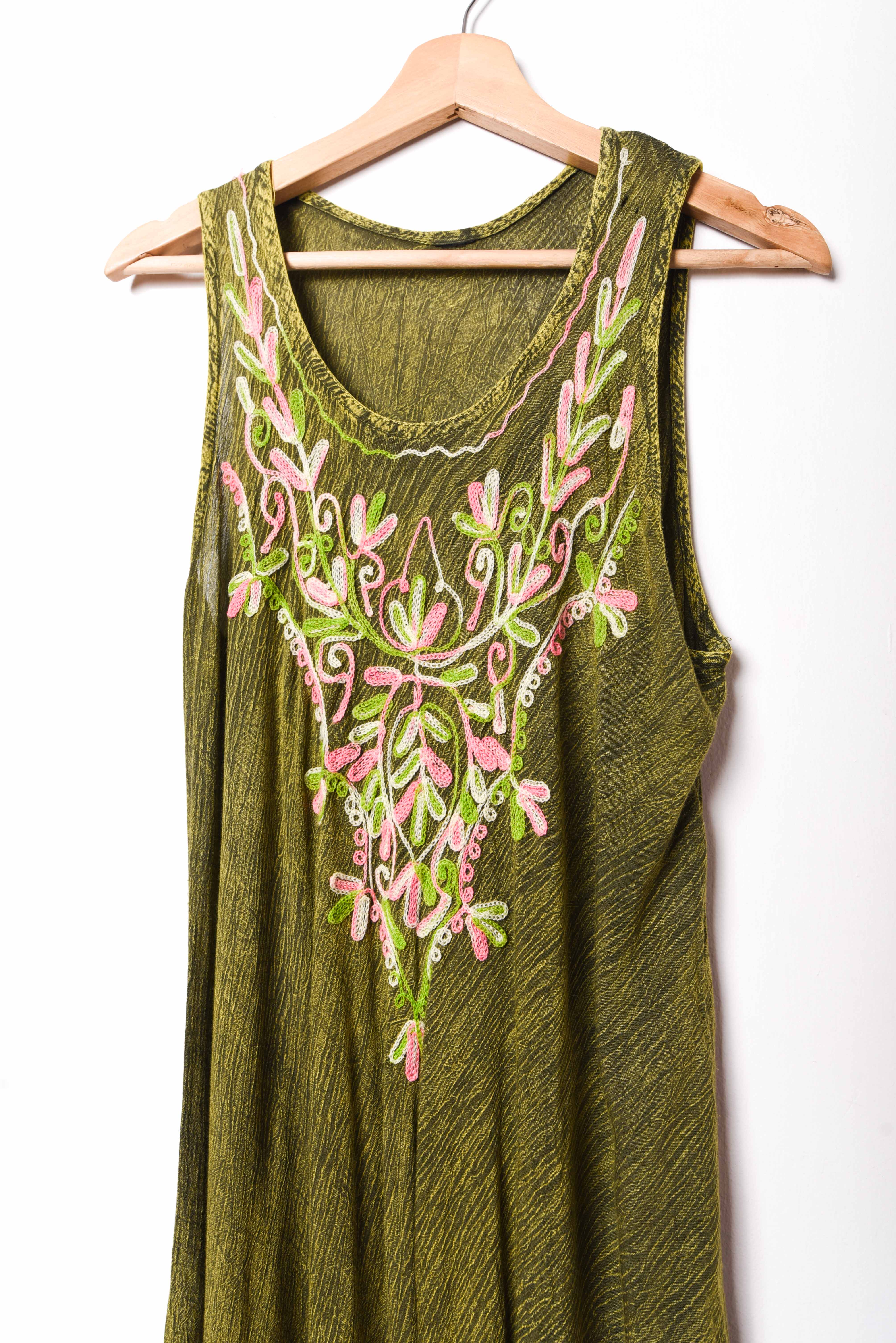 Vestido boho green bordado