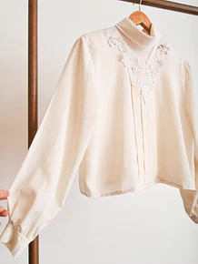 Blusa marfil plisada broderie vintage