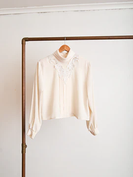 Blusa marfil plisada broderie vintage