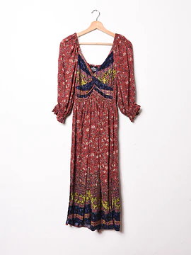 Vestido burdeo boho bambula