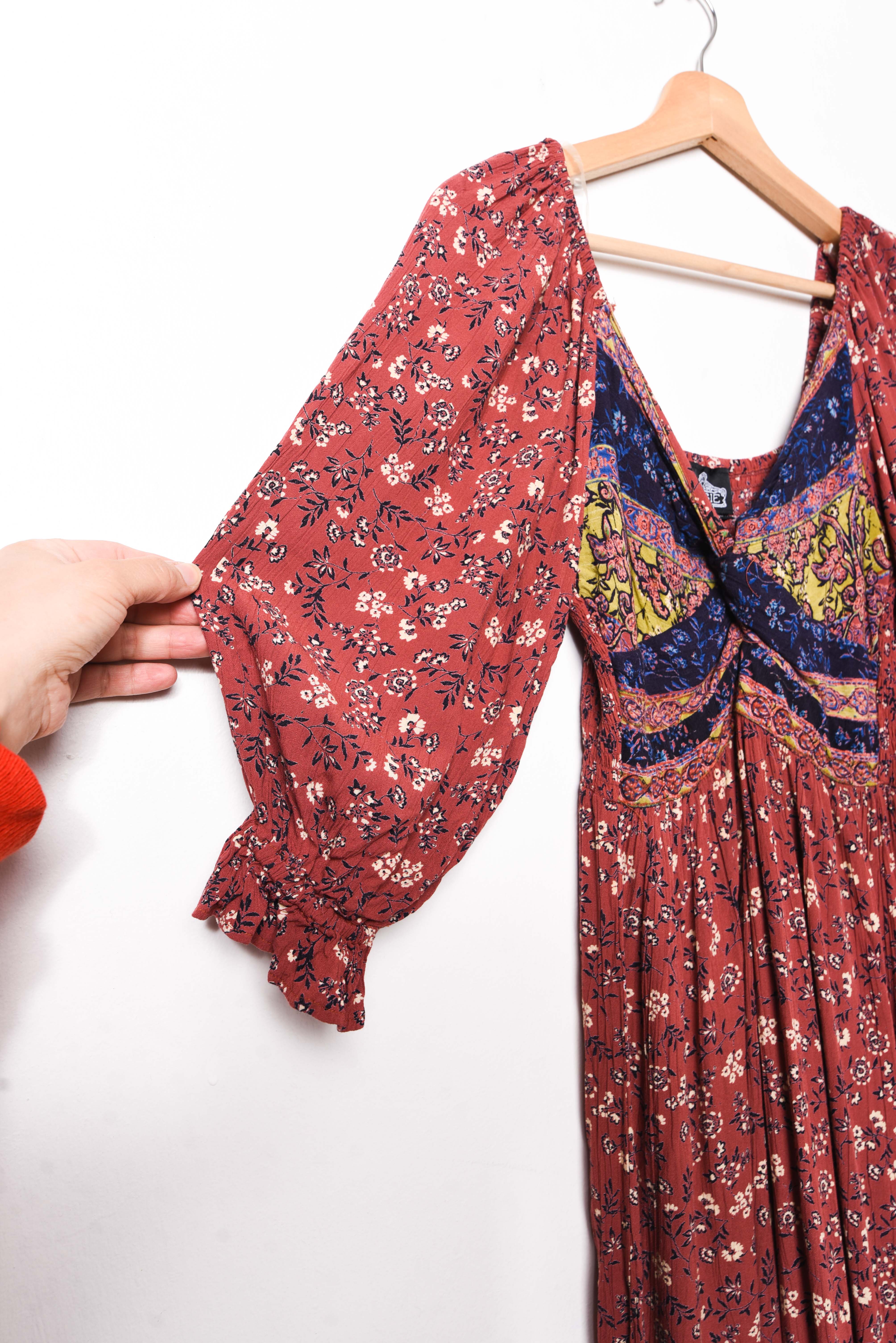 Vestido burdeo boho bambula
