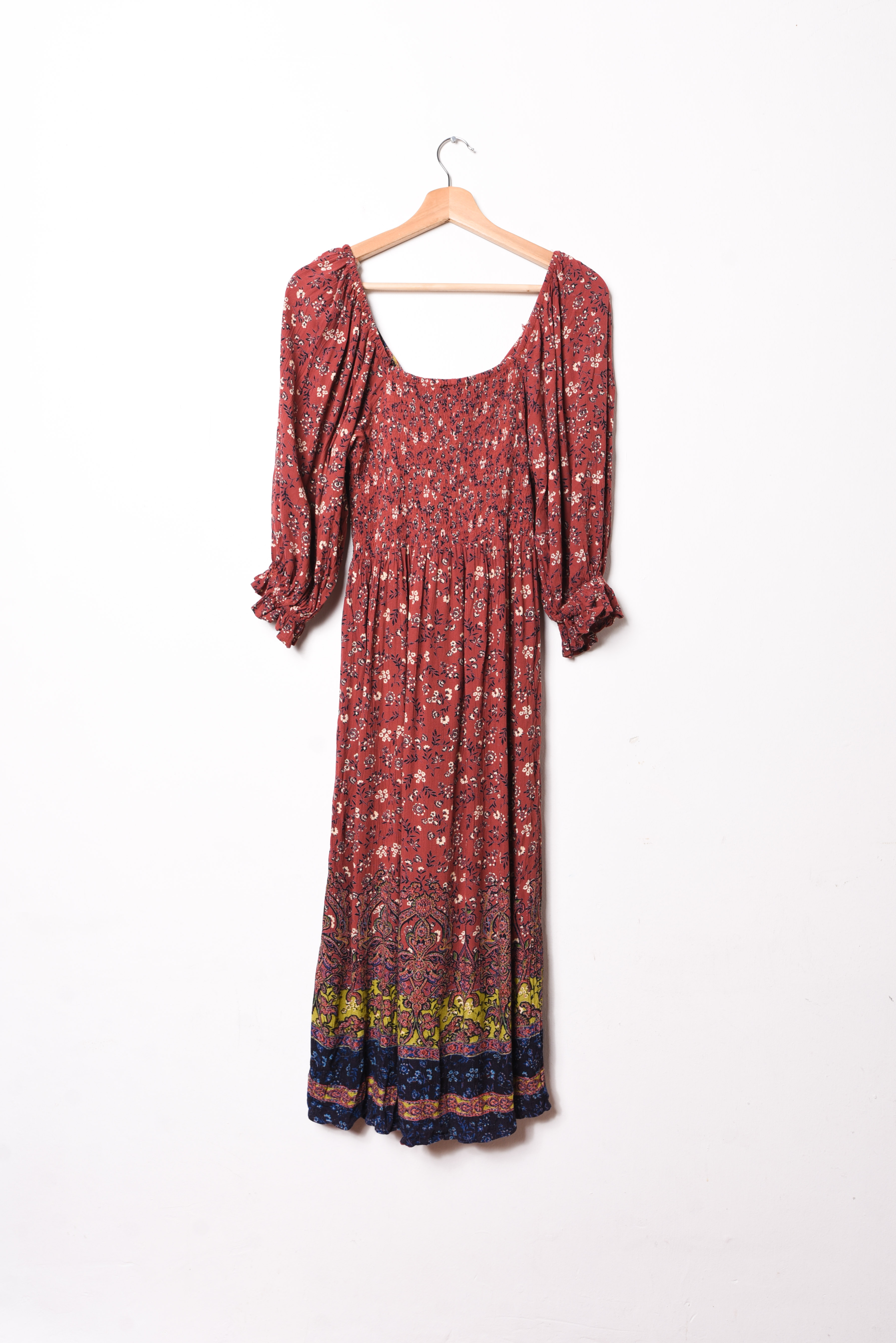 Vestido burdeo boho bambula