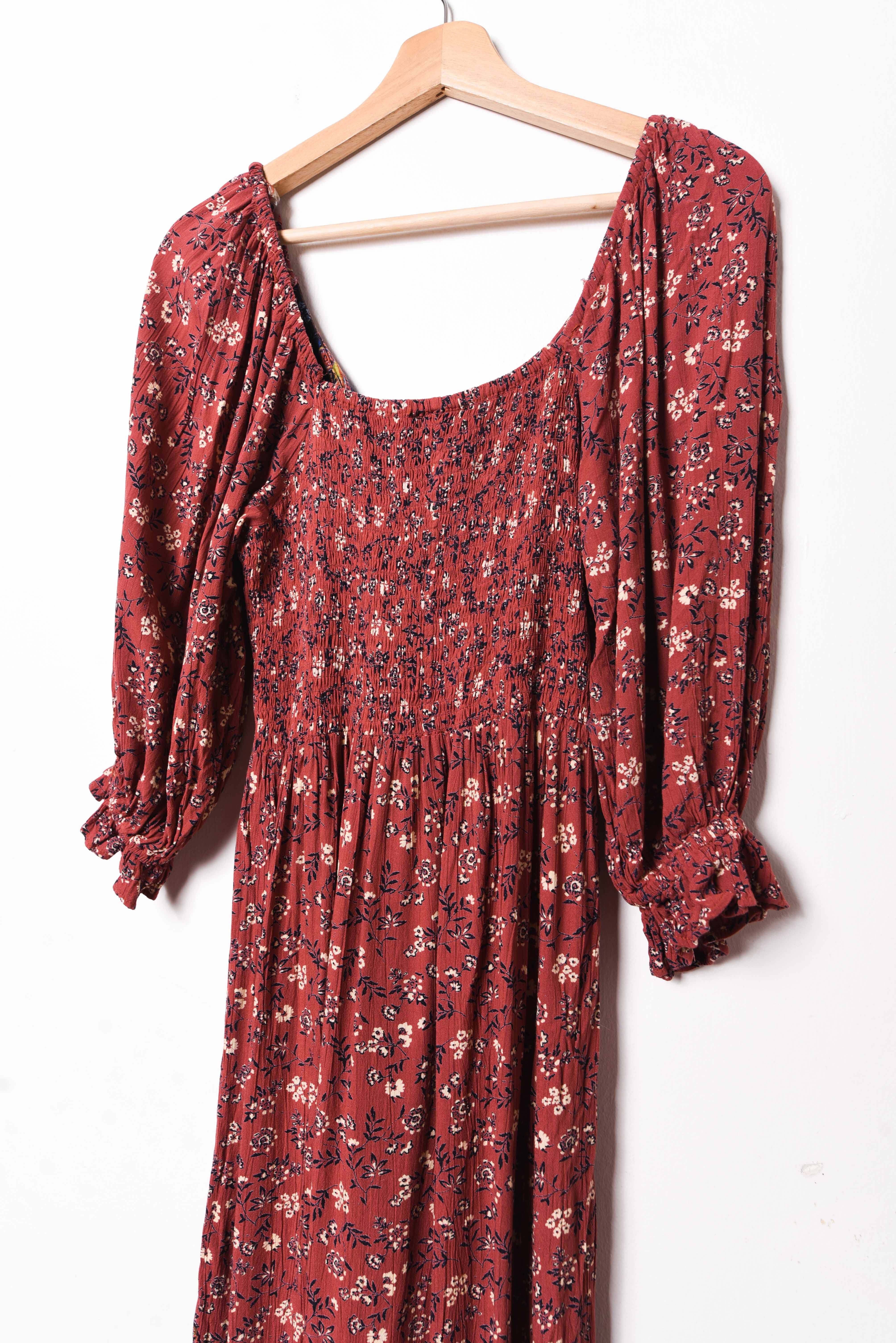 Vestido burdeo boho bambula