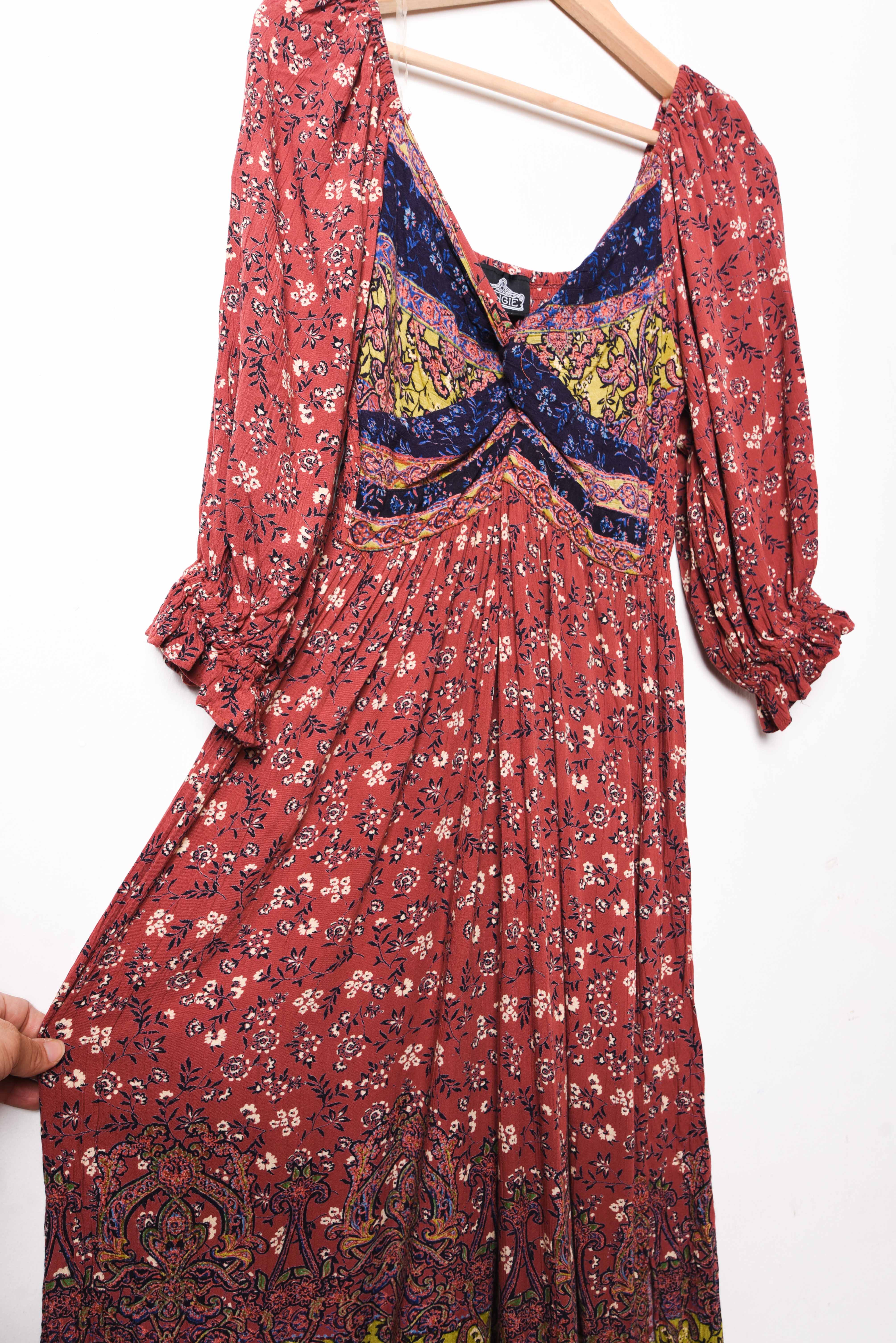 Vestido burdeo boho bambula