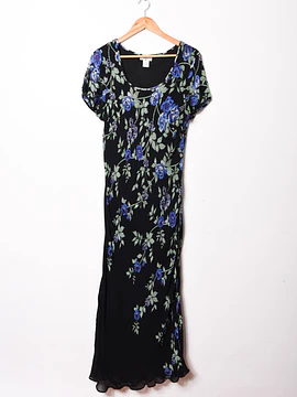 Maxi vestido black floral 90s