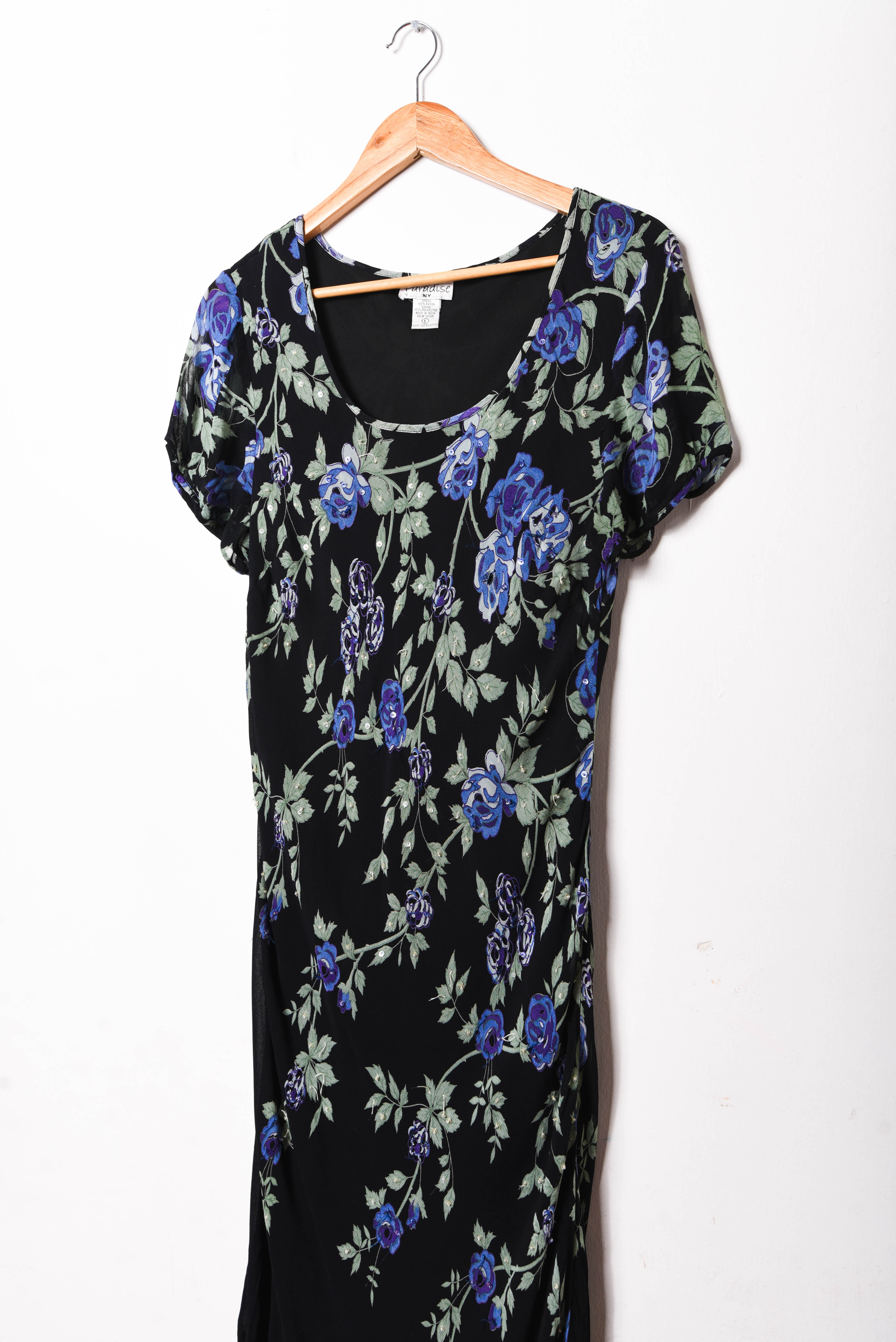 Maxi vestido black floral 90s
