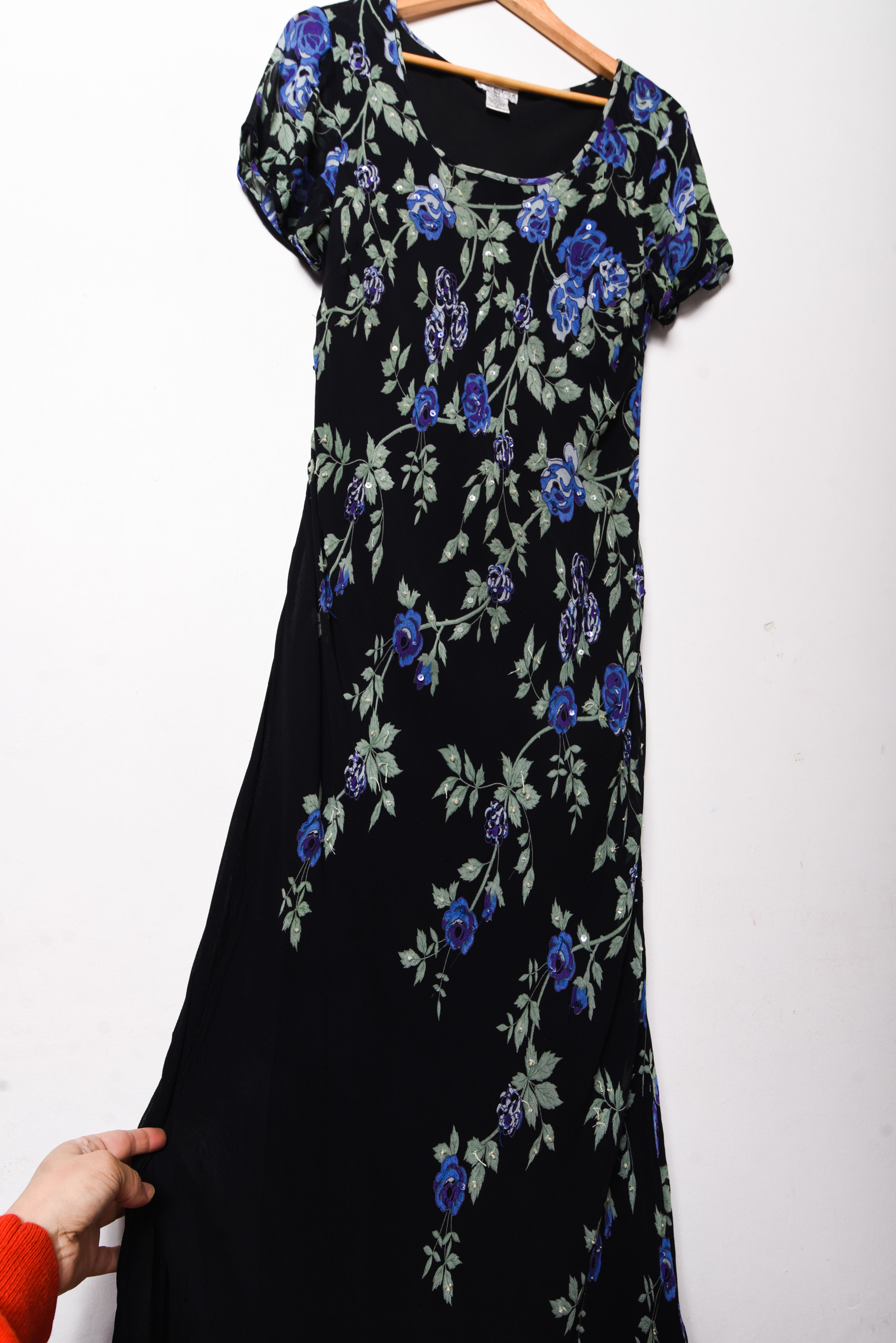 Maxi vestido black floral 90s