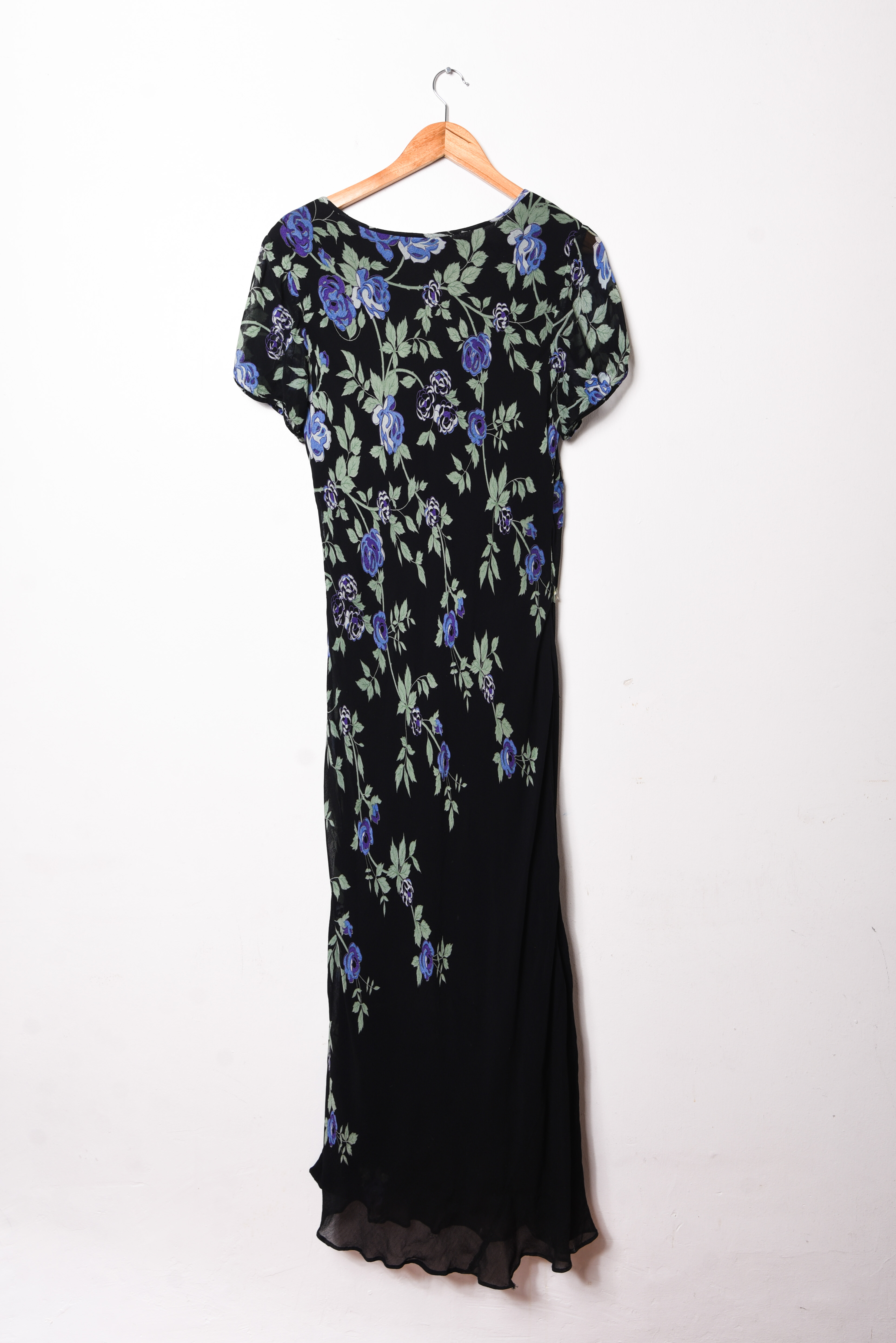 Maxi vestido black floral 90s