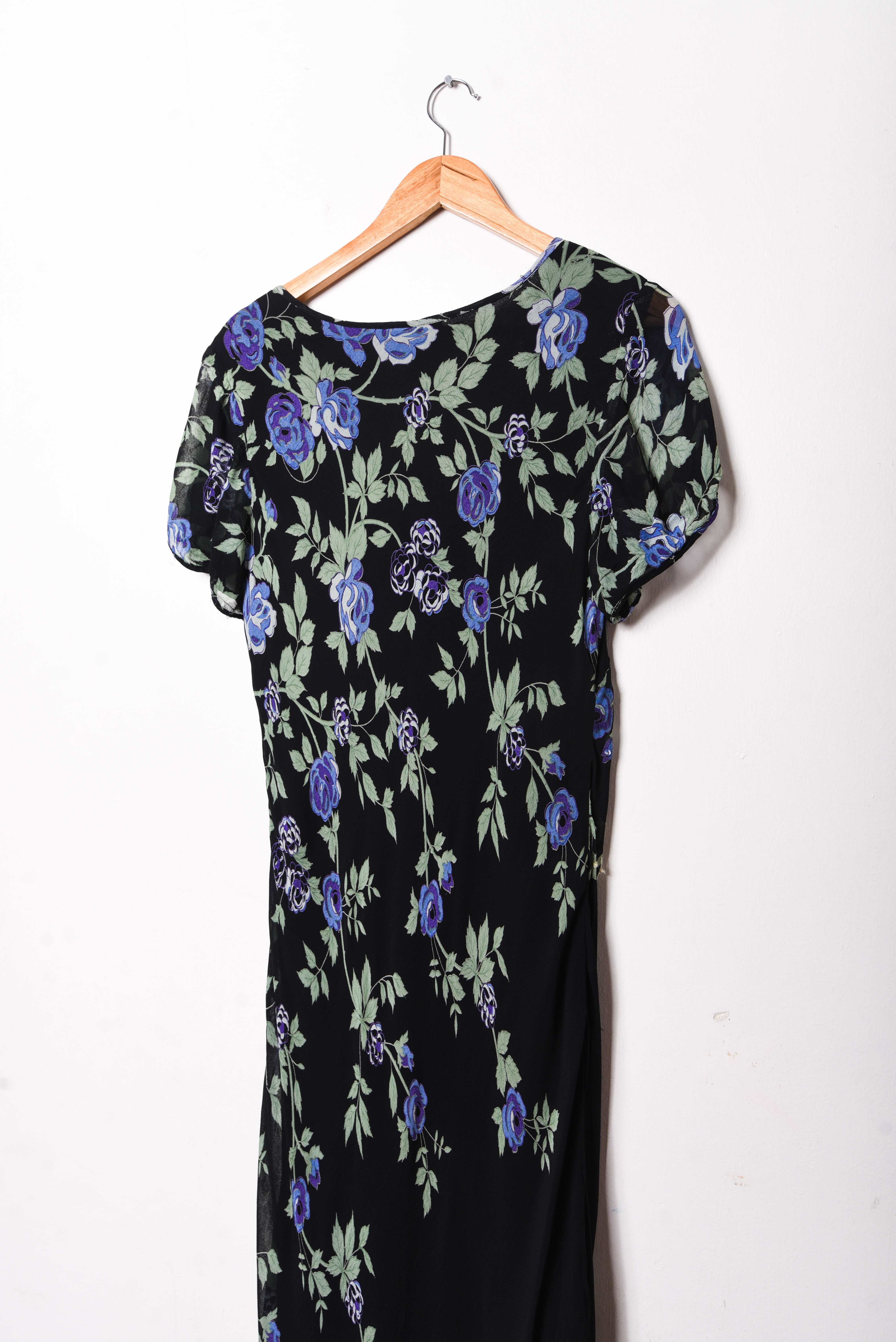 Maxi vestido black floral 90s