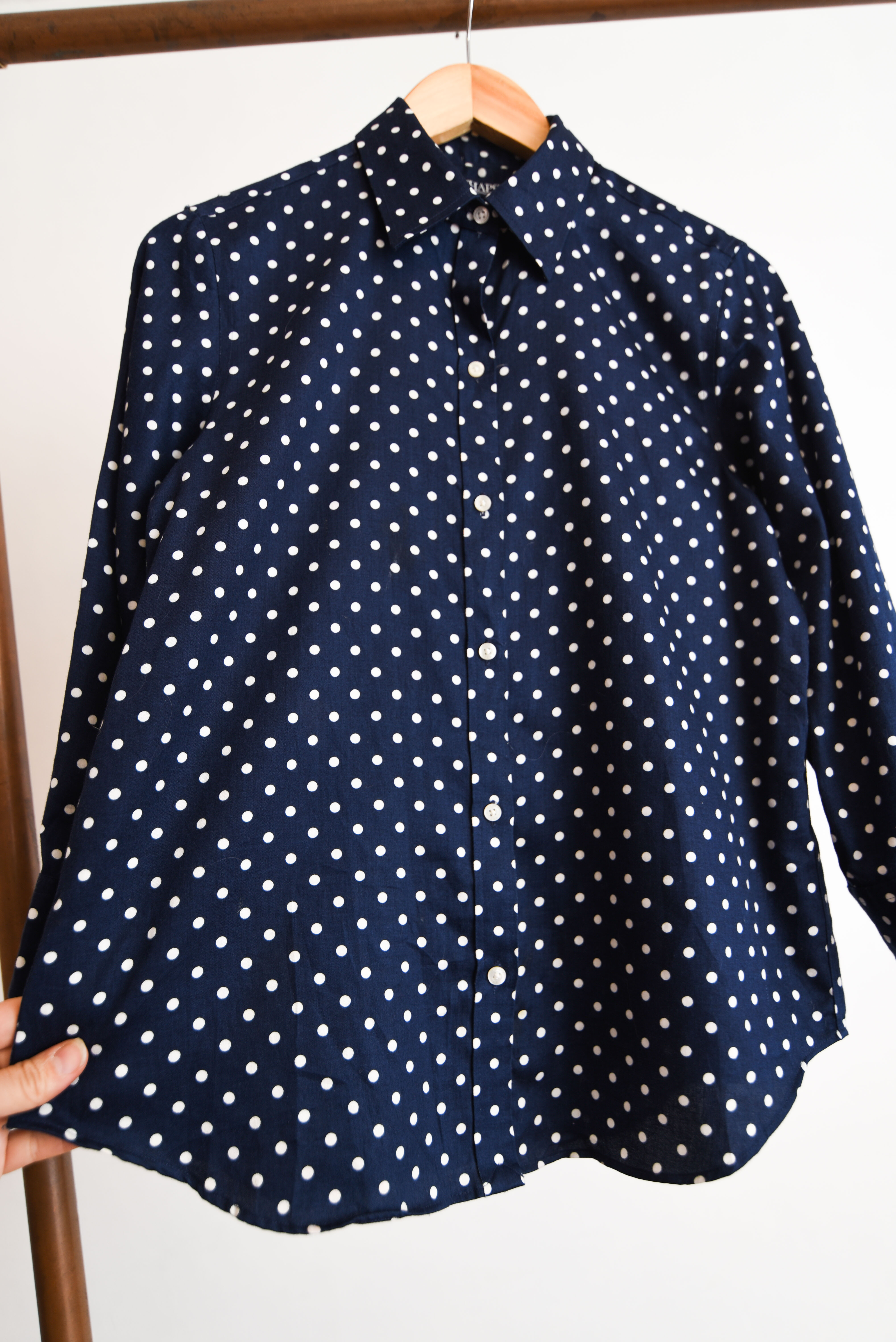 Camisa navy blue polka dots cotton