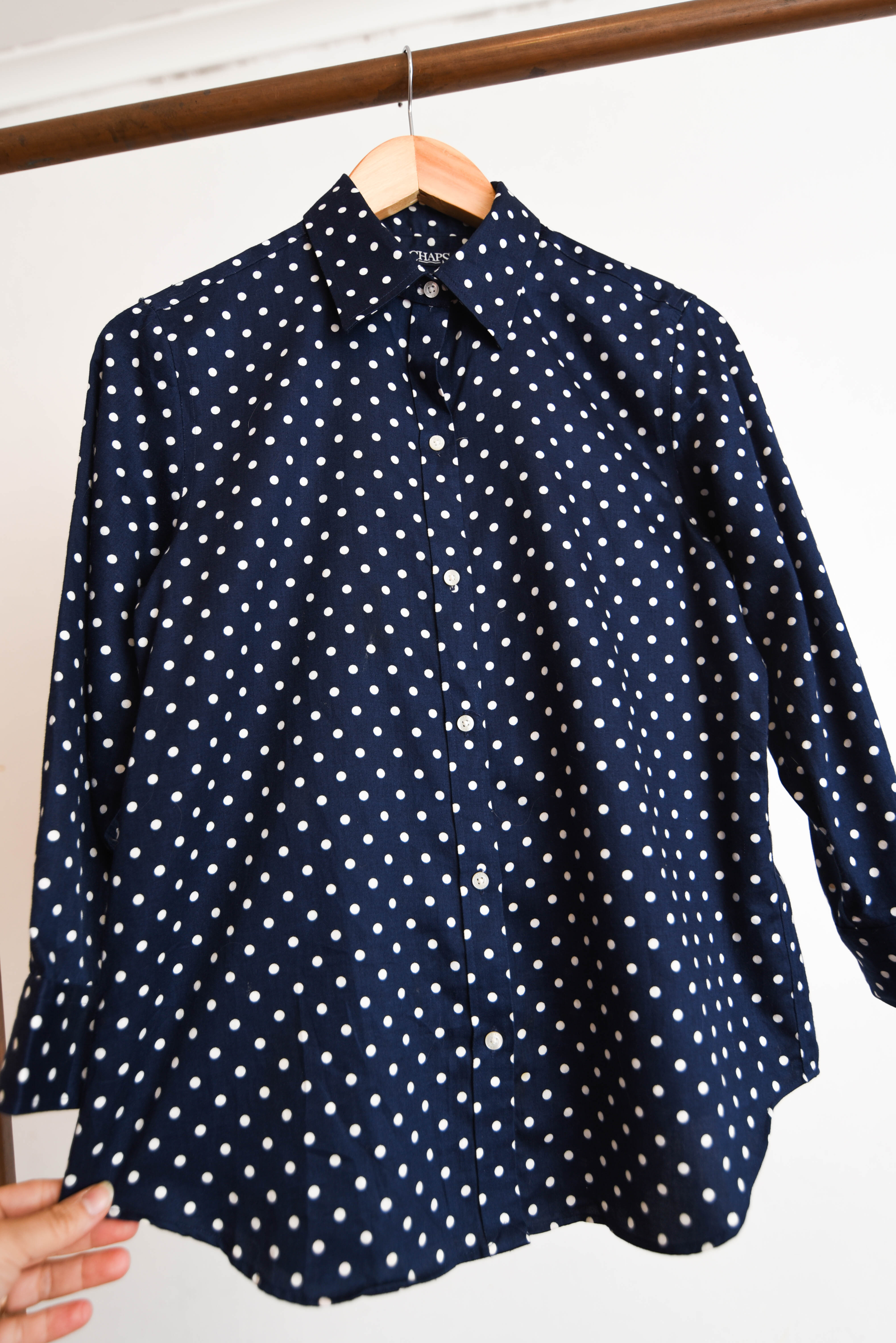 Camisa navy blue polka dots cotton