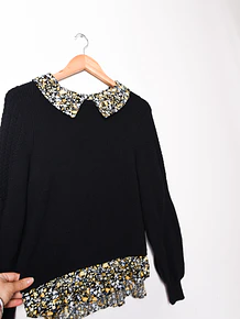 Chaleco negro cuellito blusa floral