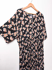 Maxi vestido negro bambula floral dots
