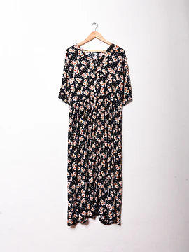 Maxi vestido negro bambula floral dots