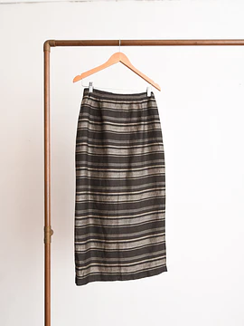 Maxi falda café lino rayada vintage