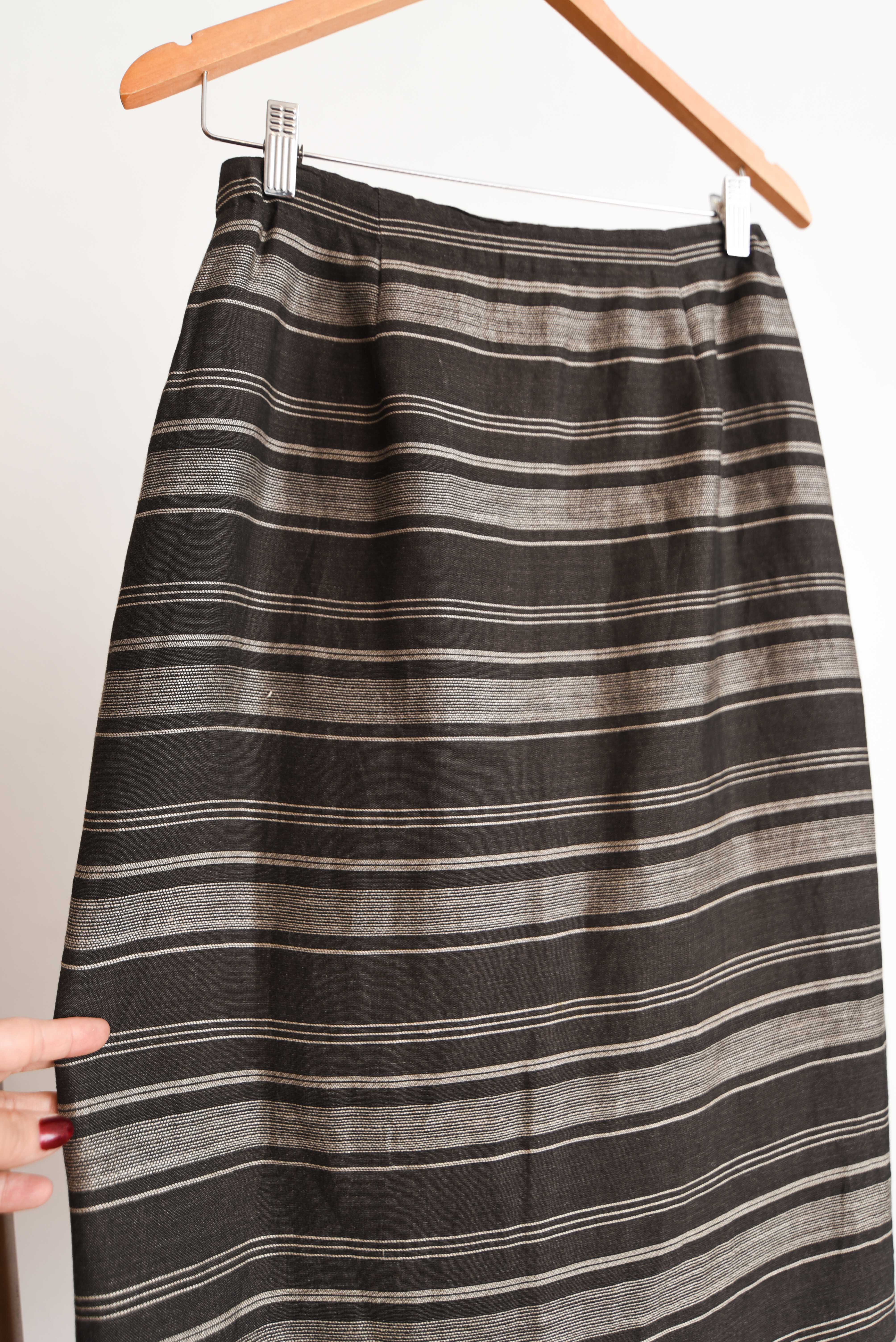 Maxi falda café lino rayada vintage