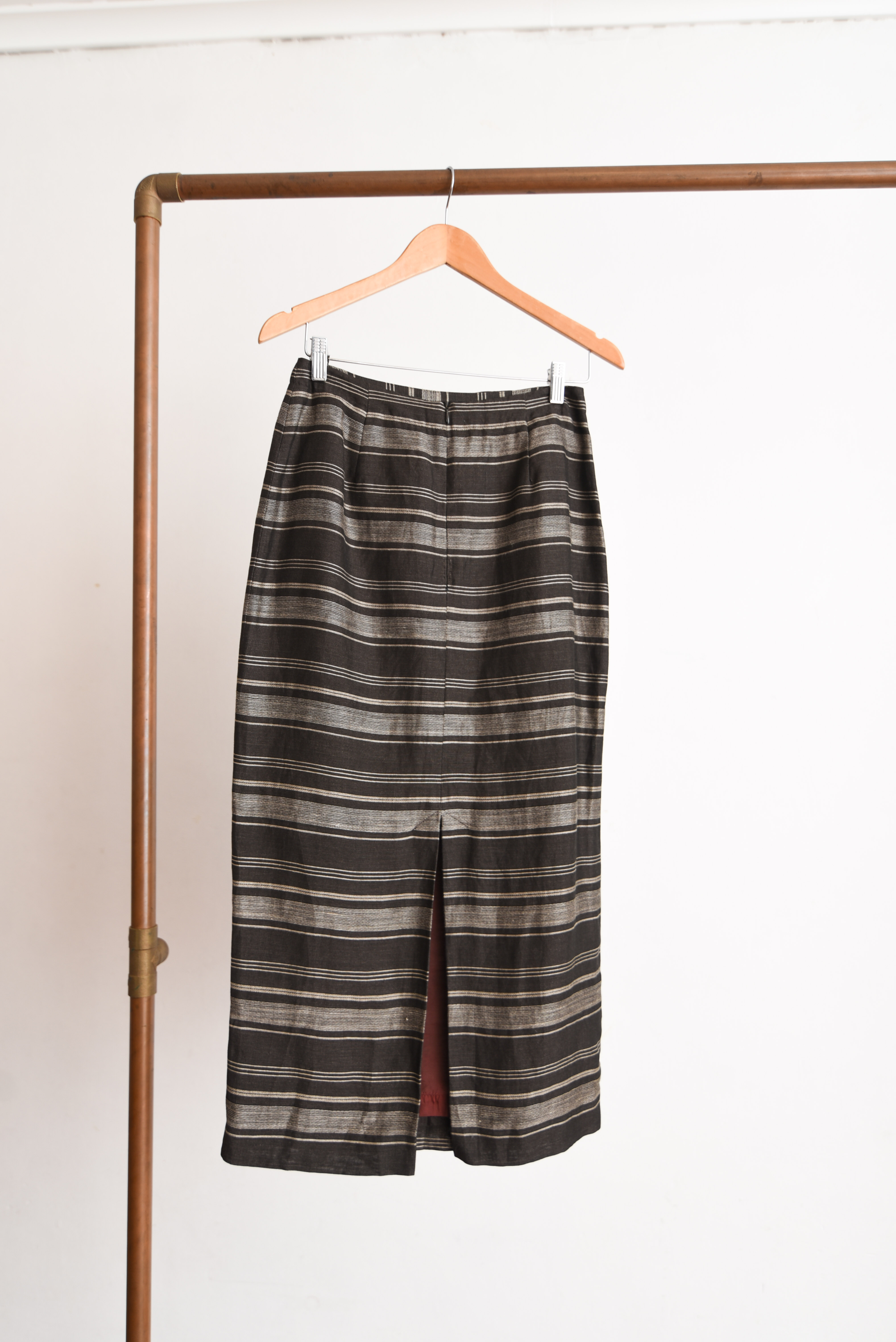 Maxi falda café lino rayada vintage