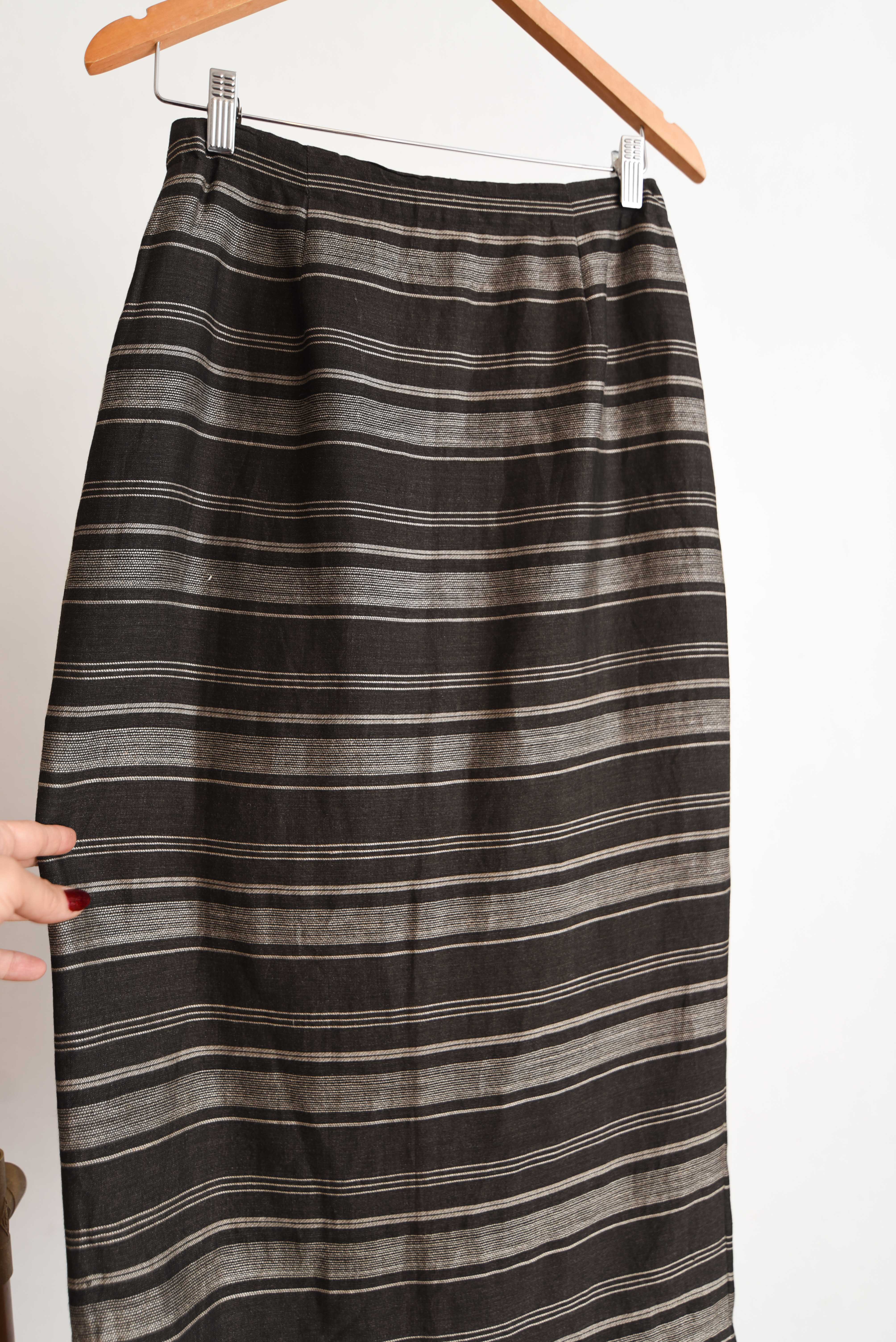 Maxi falda café lino rayada vintage