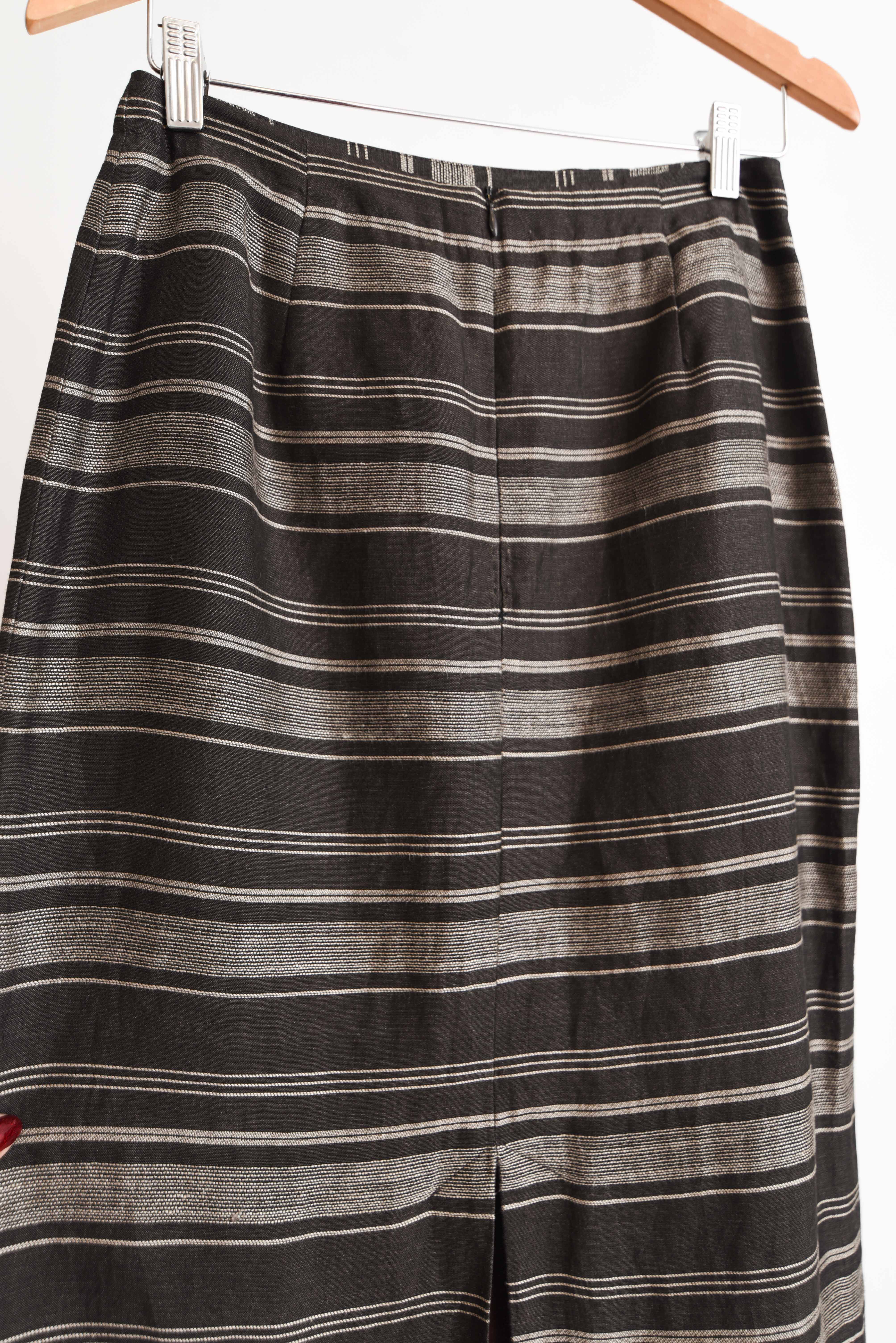 Maxi falda café lino rayada vintage