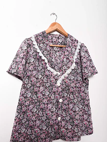 Blusa rosa floral vintage cuellito