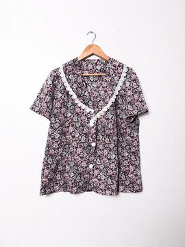 Blusa rosa floral vintage cuellito