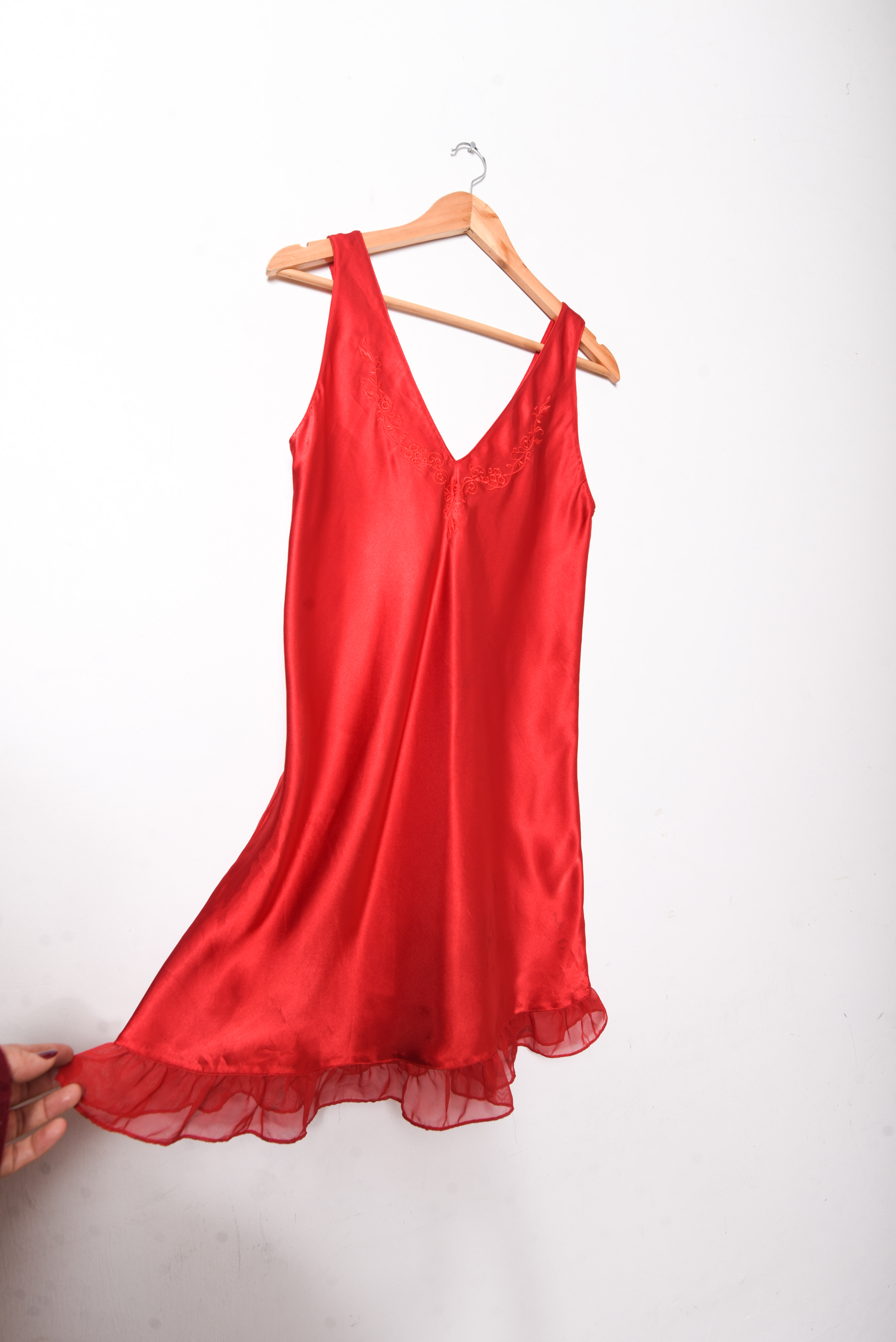 Vestido lencero rojo satín vintage
