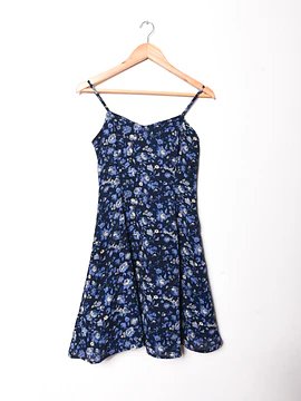 Vestido azul solera floral 90s