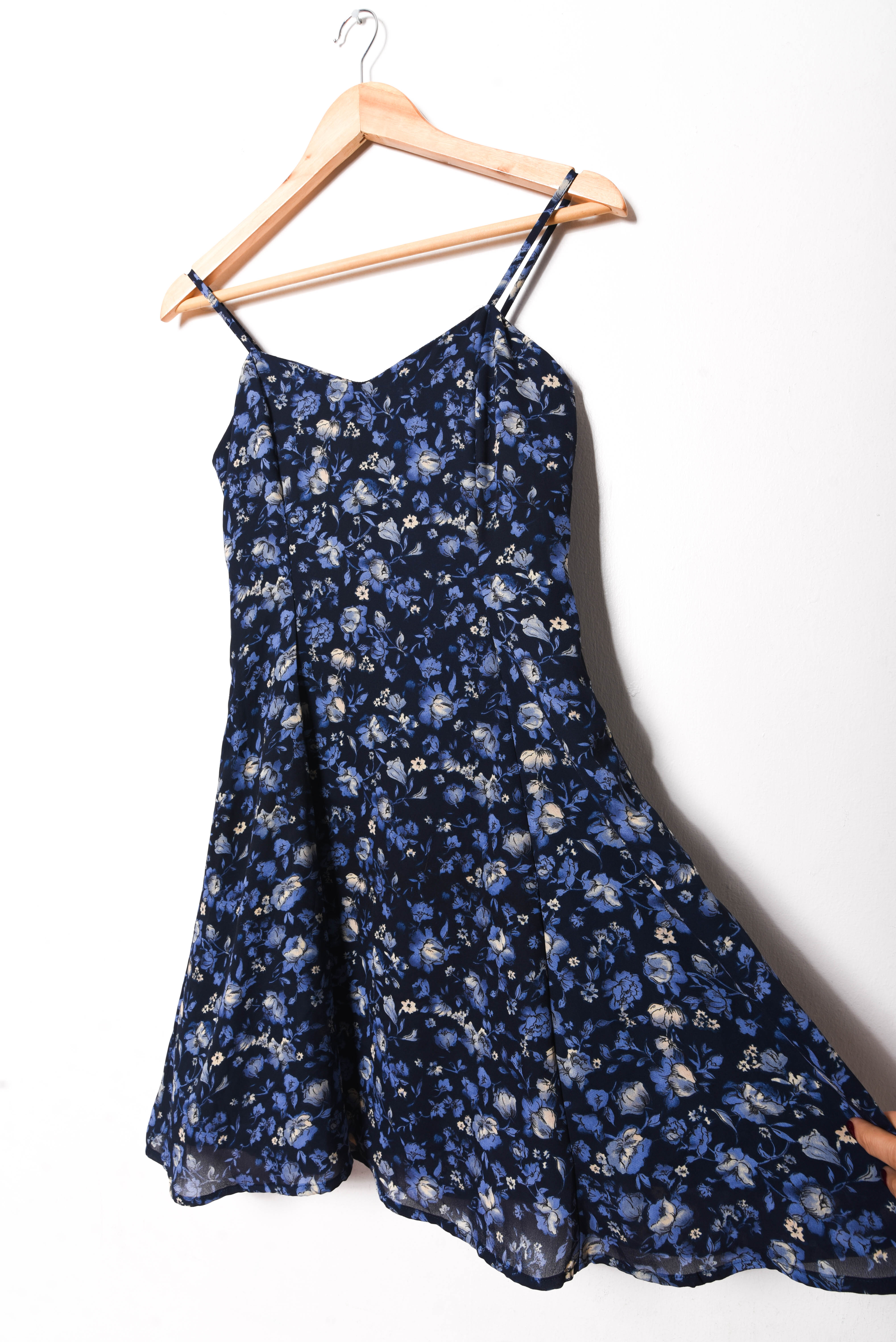 Vestido azul solera floral 90s