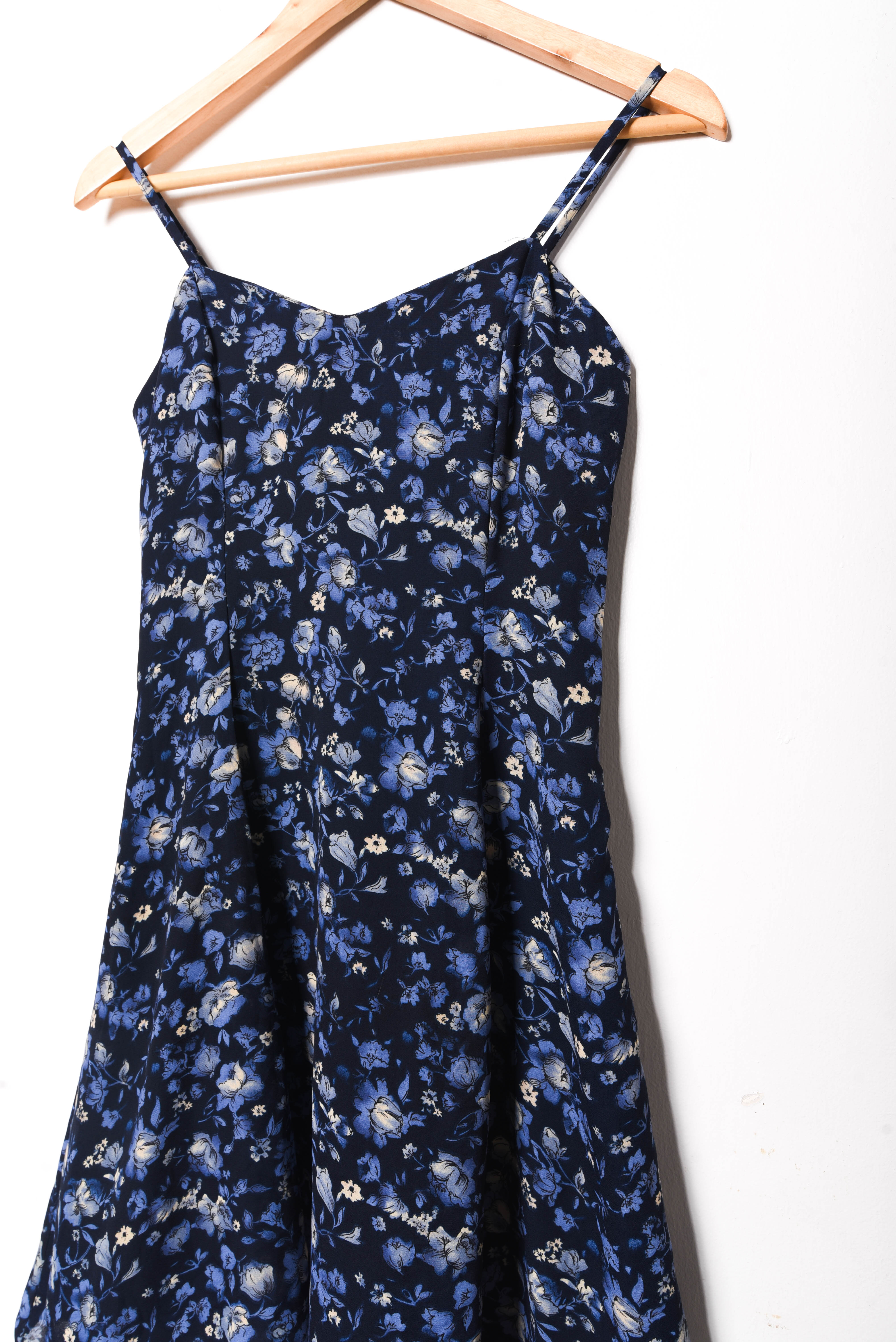 Vestido azul solera floral 90s