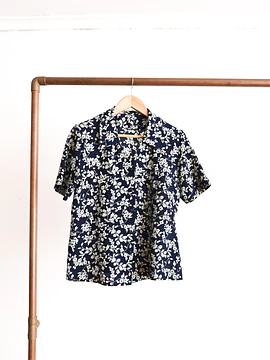 Blusa azul marino floral vintage