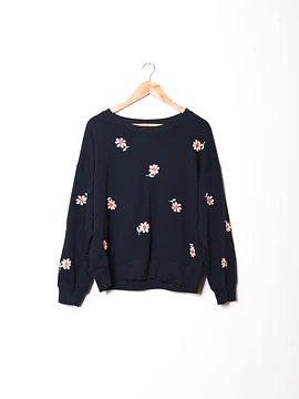 Polerón azul navy floral bordado