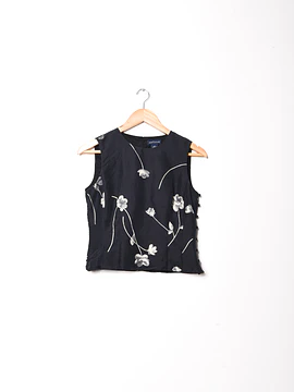 Top azul marino silk vintage floral