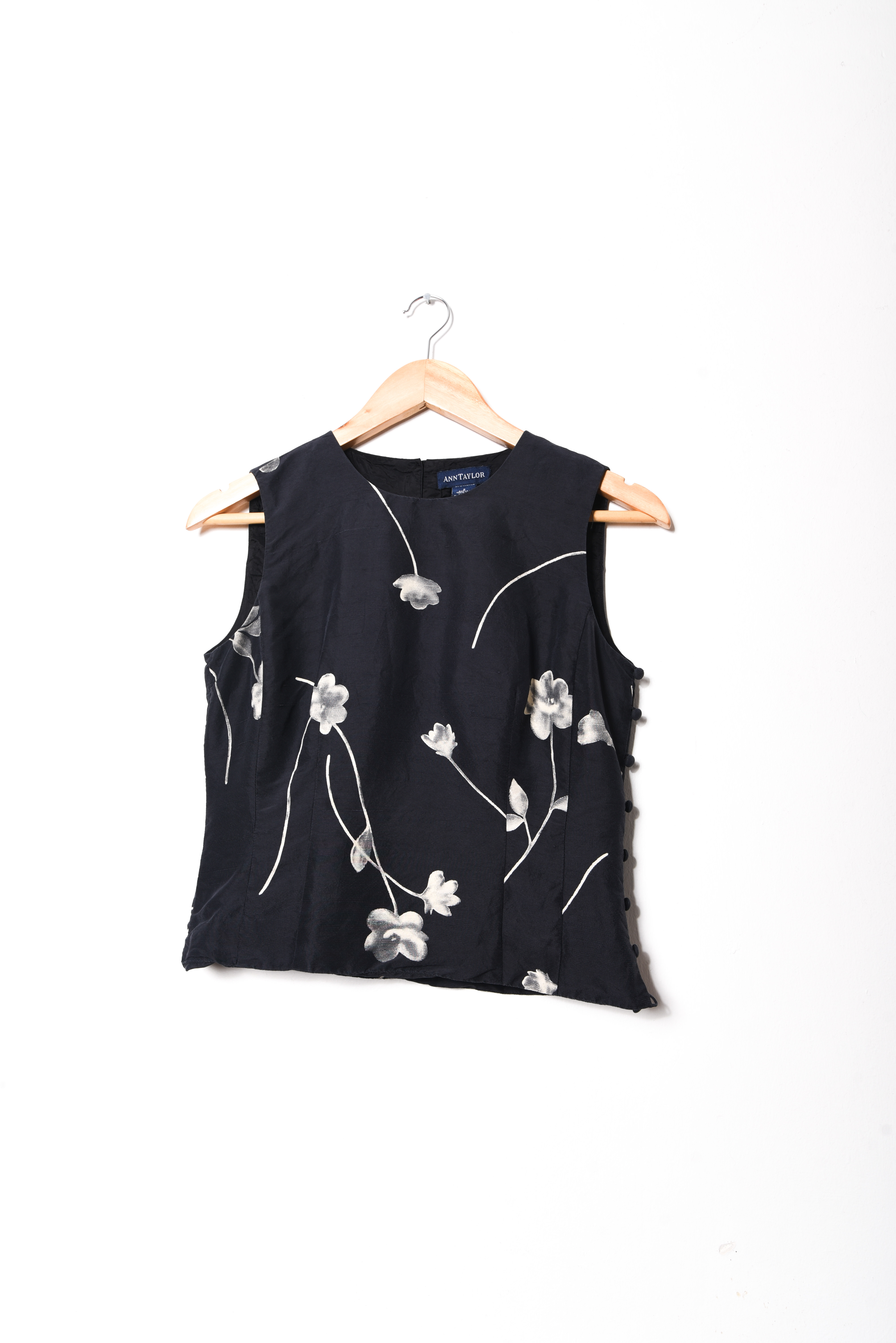Top azul marino silk vintage floral