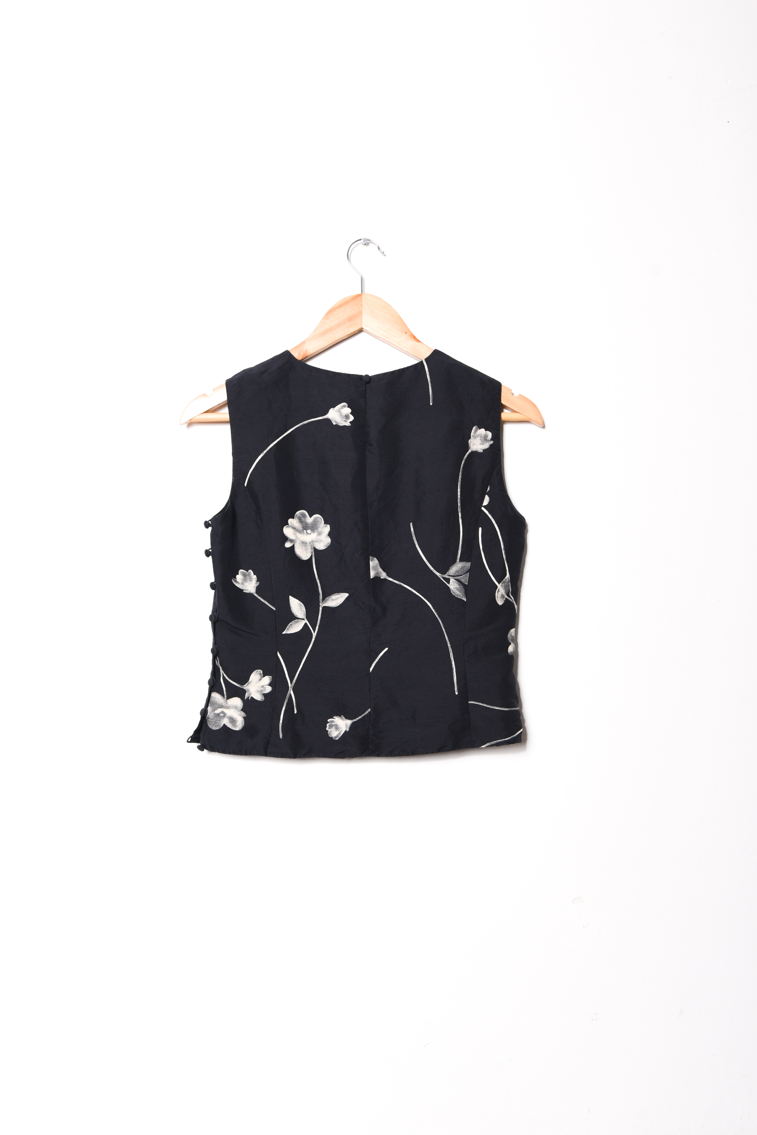 Top azul marino silk vintage floral