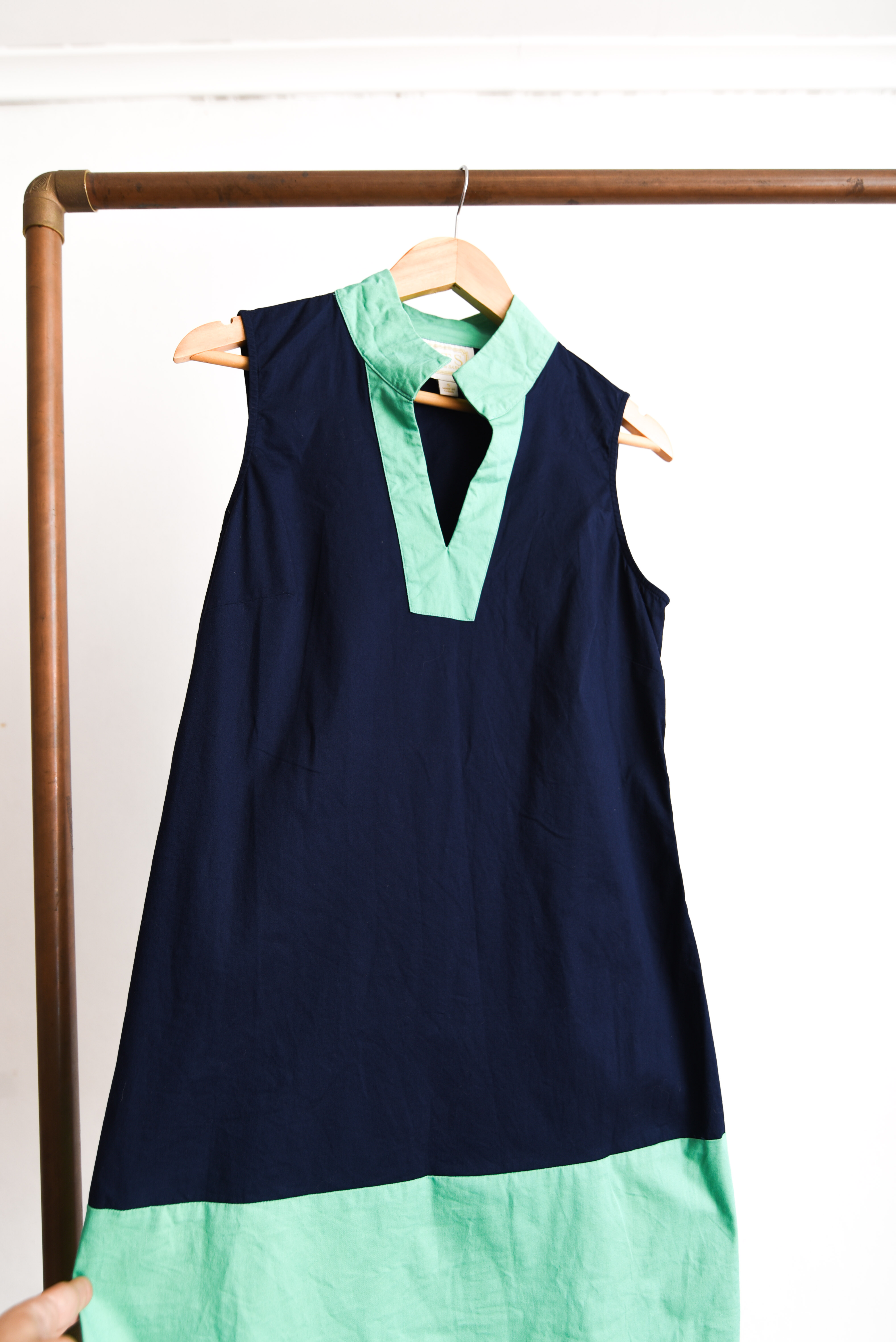 Vestido bicolor navy green