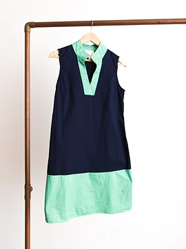 Vestido bicolor navy green