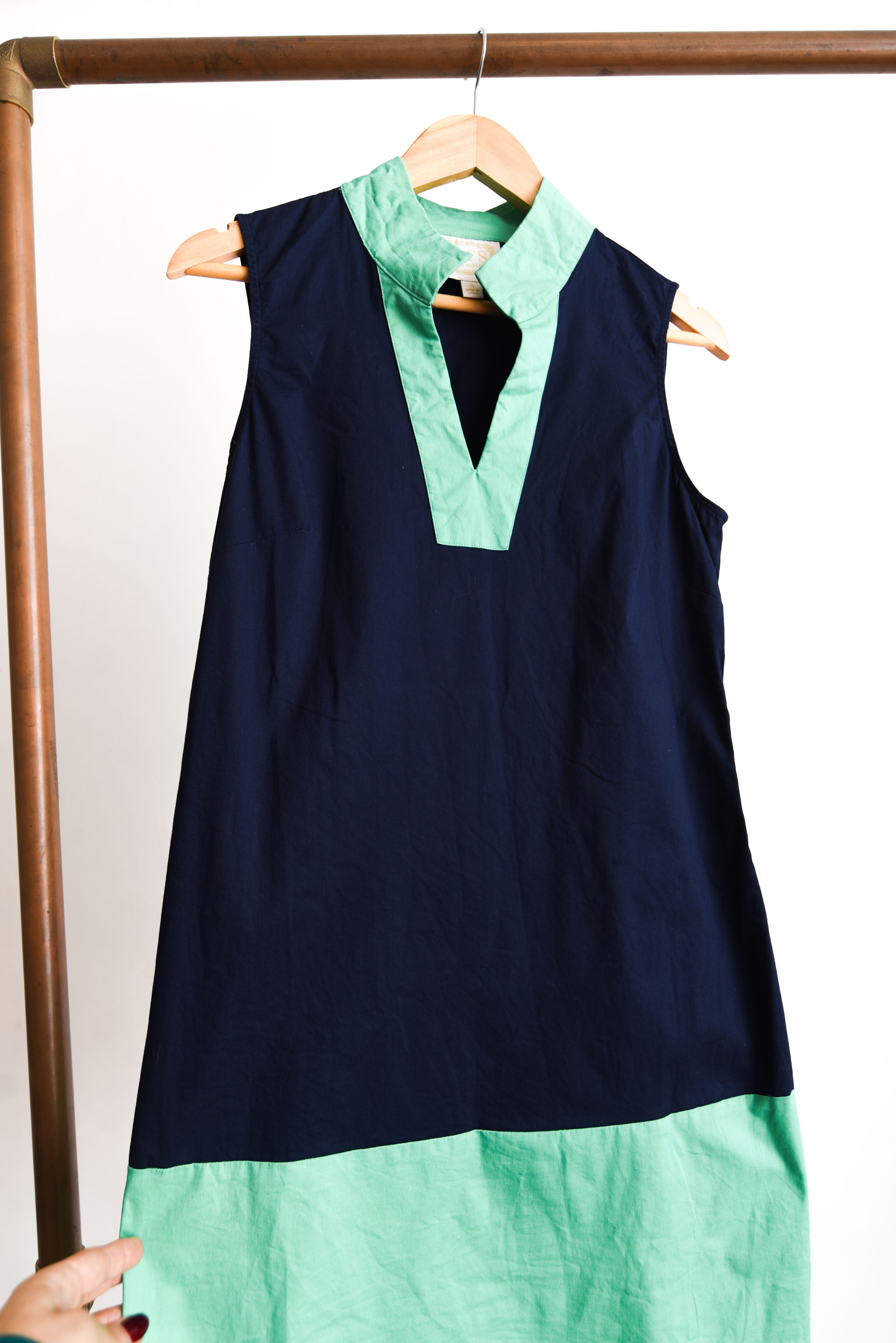 Vestido bicolor navy green