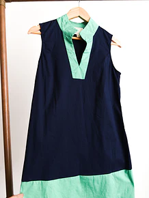 Vestido bicolor navy green