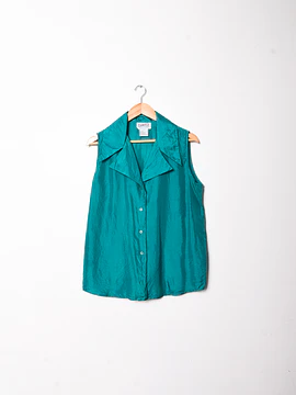 Blusa verde jade seda vntg
