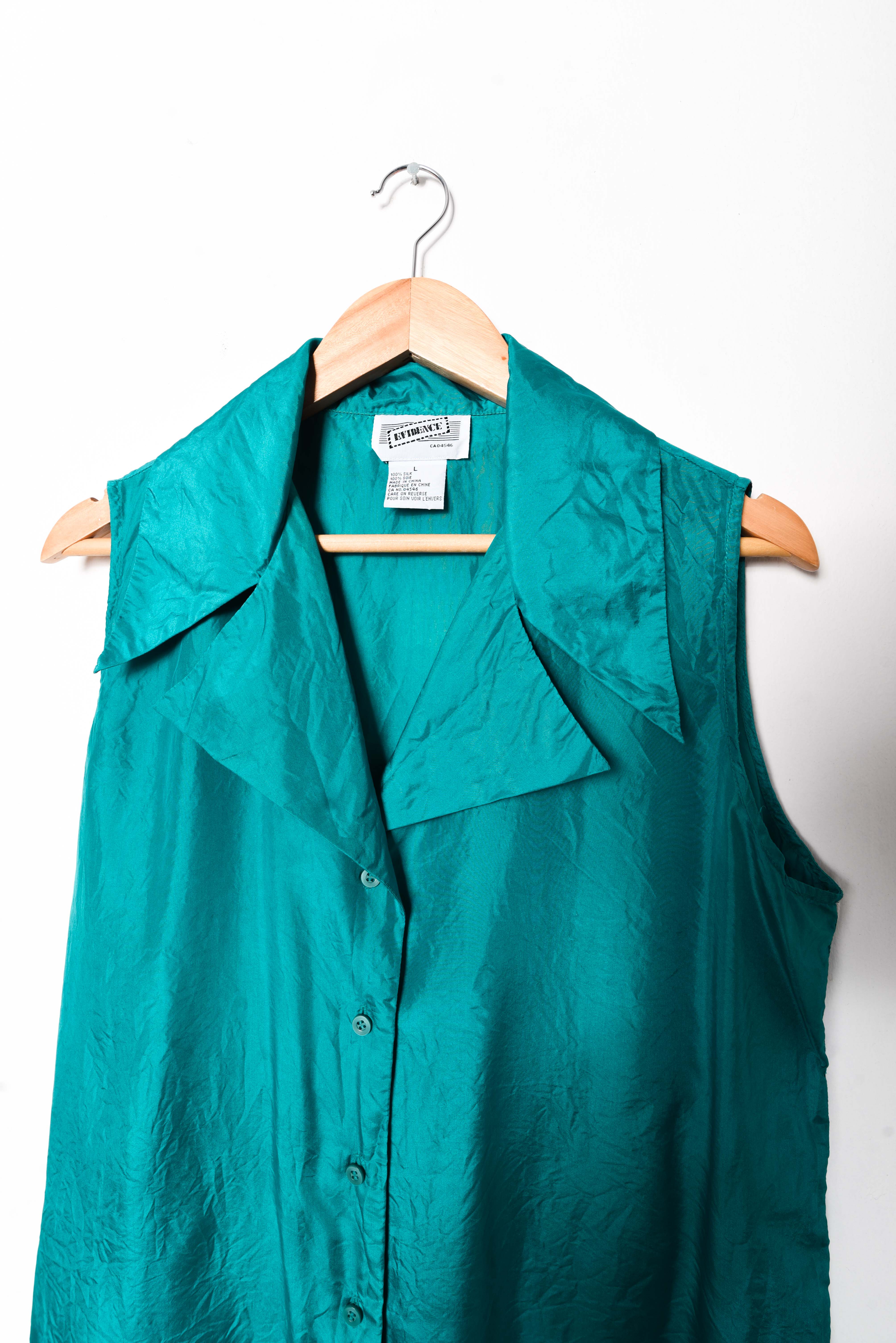 Blusa verde jade seda vntg