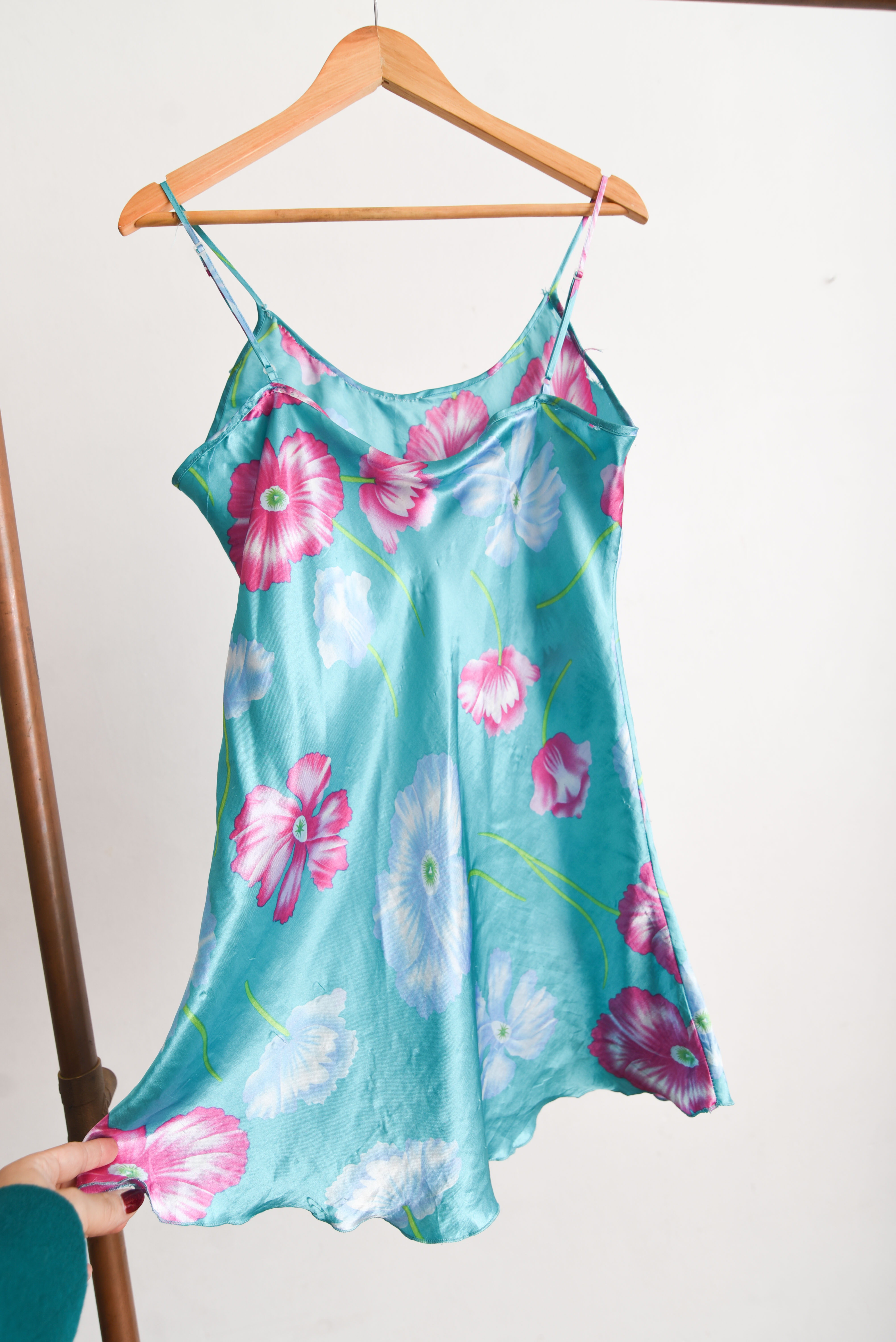 Slipdress turquesa floral satín