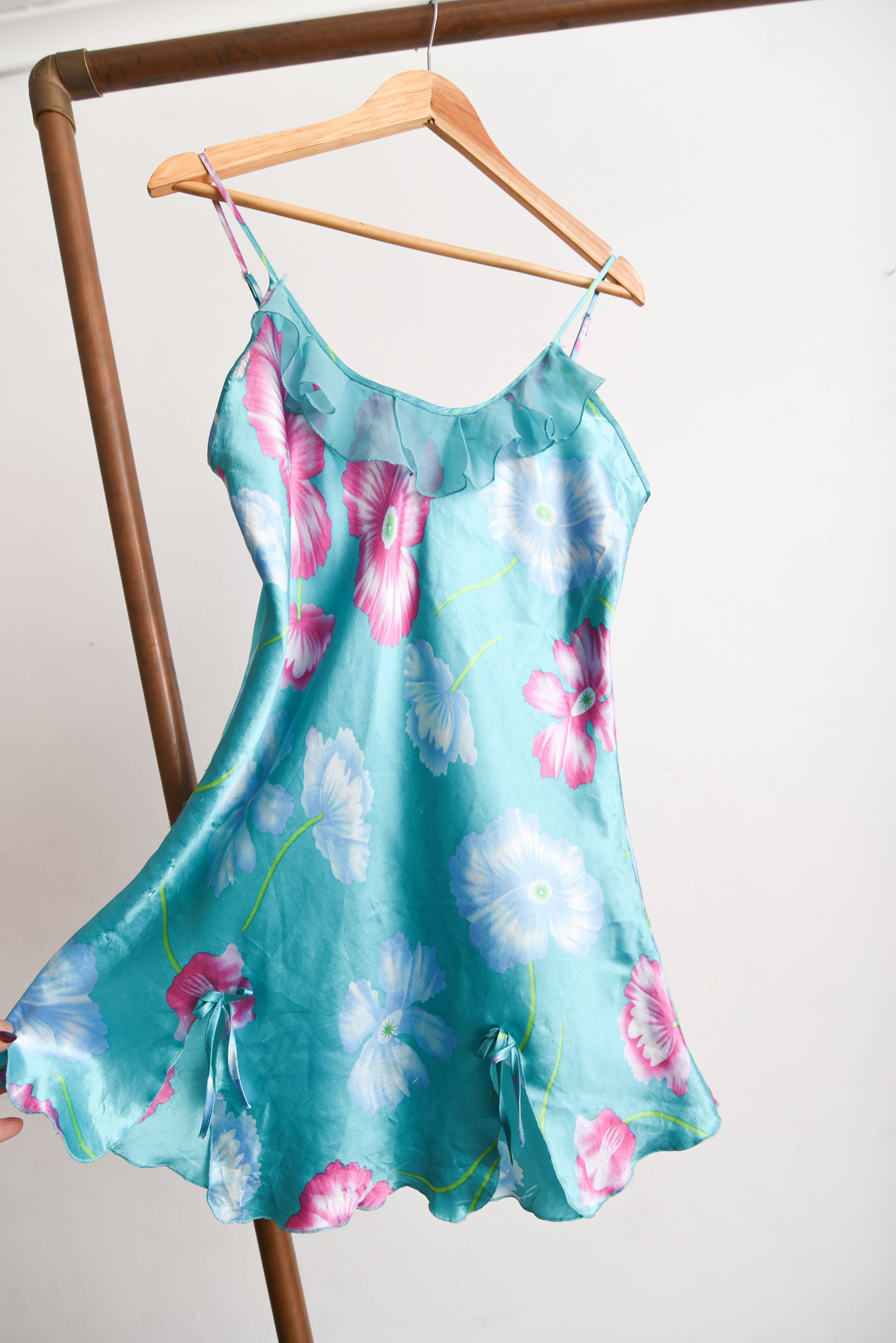 Slipdress turquesa floral satín