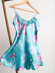 Slipdress turquesa floral satín