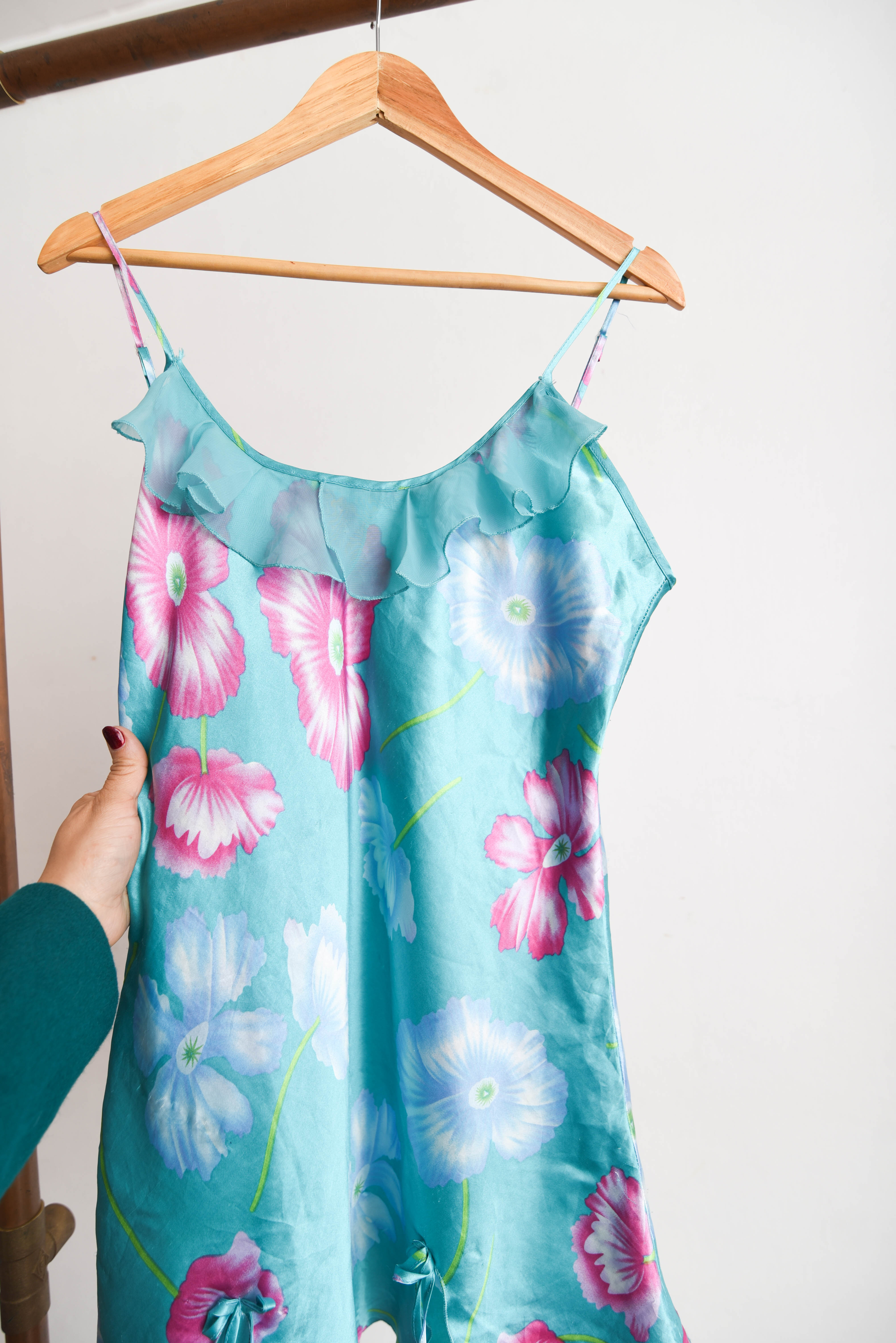 Slipdress turquesa floral satín