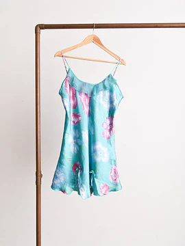 Slipdress turquesa floral satín