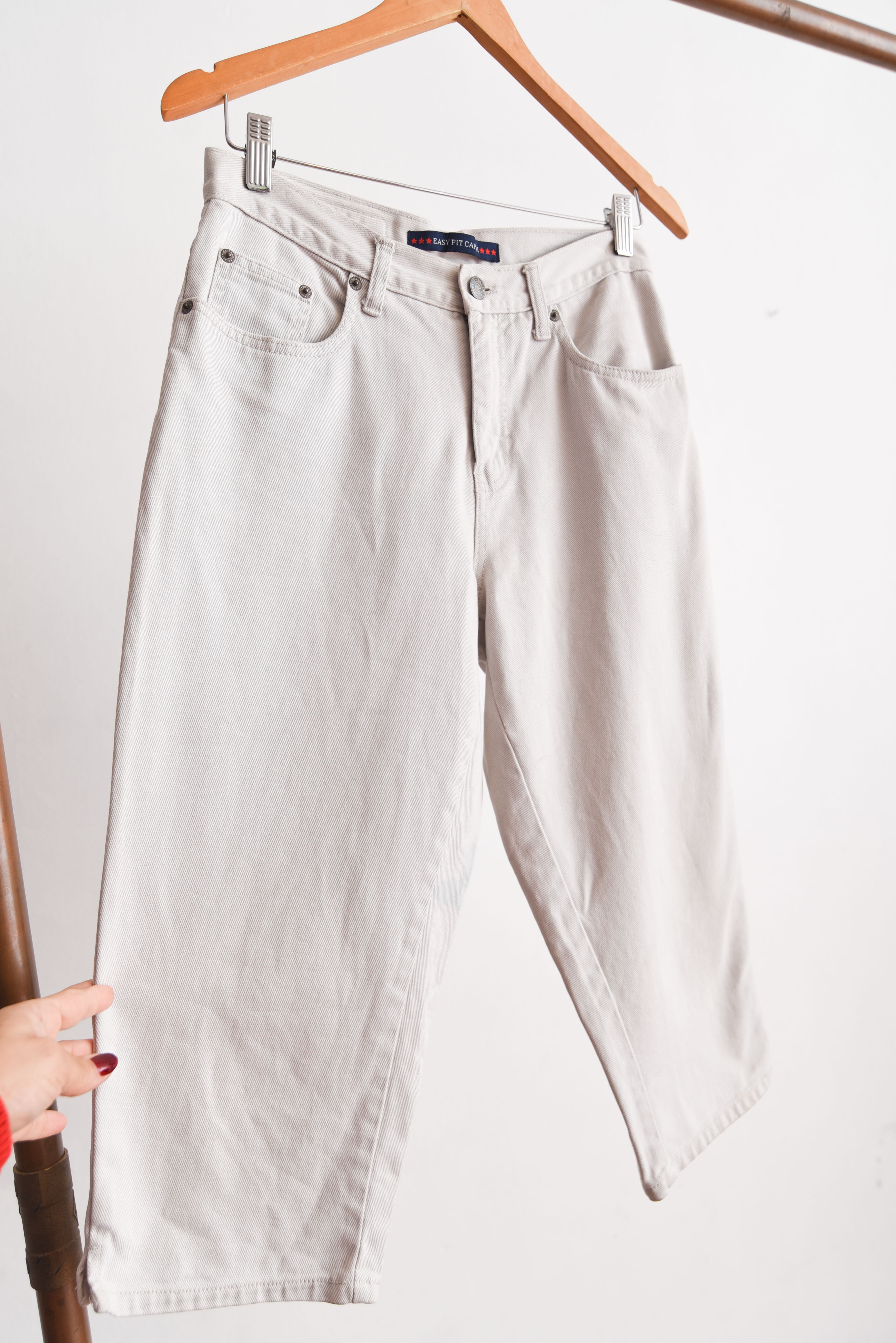 Pantalón denim capri perla